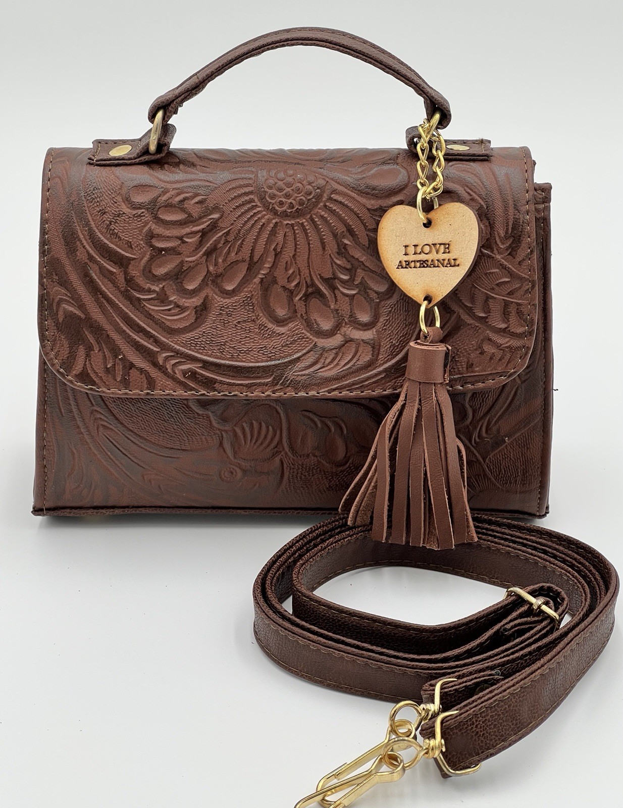 Handcrafted Brown Floral Tooled Leather Crossbody Bag | Western Satchel | New