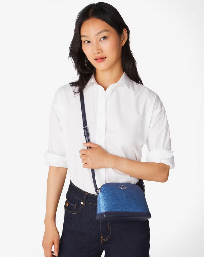 Kate Spade Tinsel Glitter Fabric Small Dome Crossbody – Parisian Navy K8713 $249