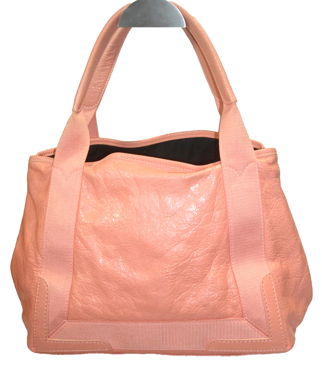 Balenciaga Gorgeous Peach-Pink Textured Leather Navy Cabas S Satchel Tote EUC!