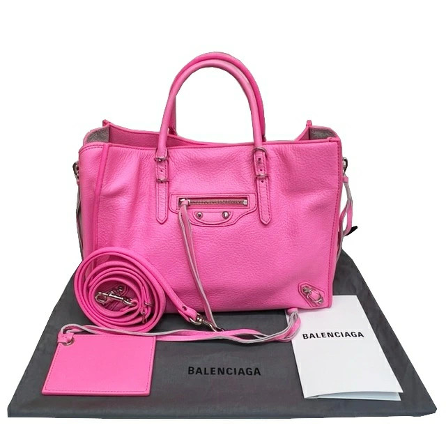 Balenciaga Paper Zip Around Handbag Fluorescent Pink Shoulder Bag Neon Vivid
