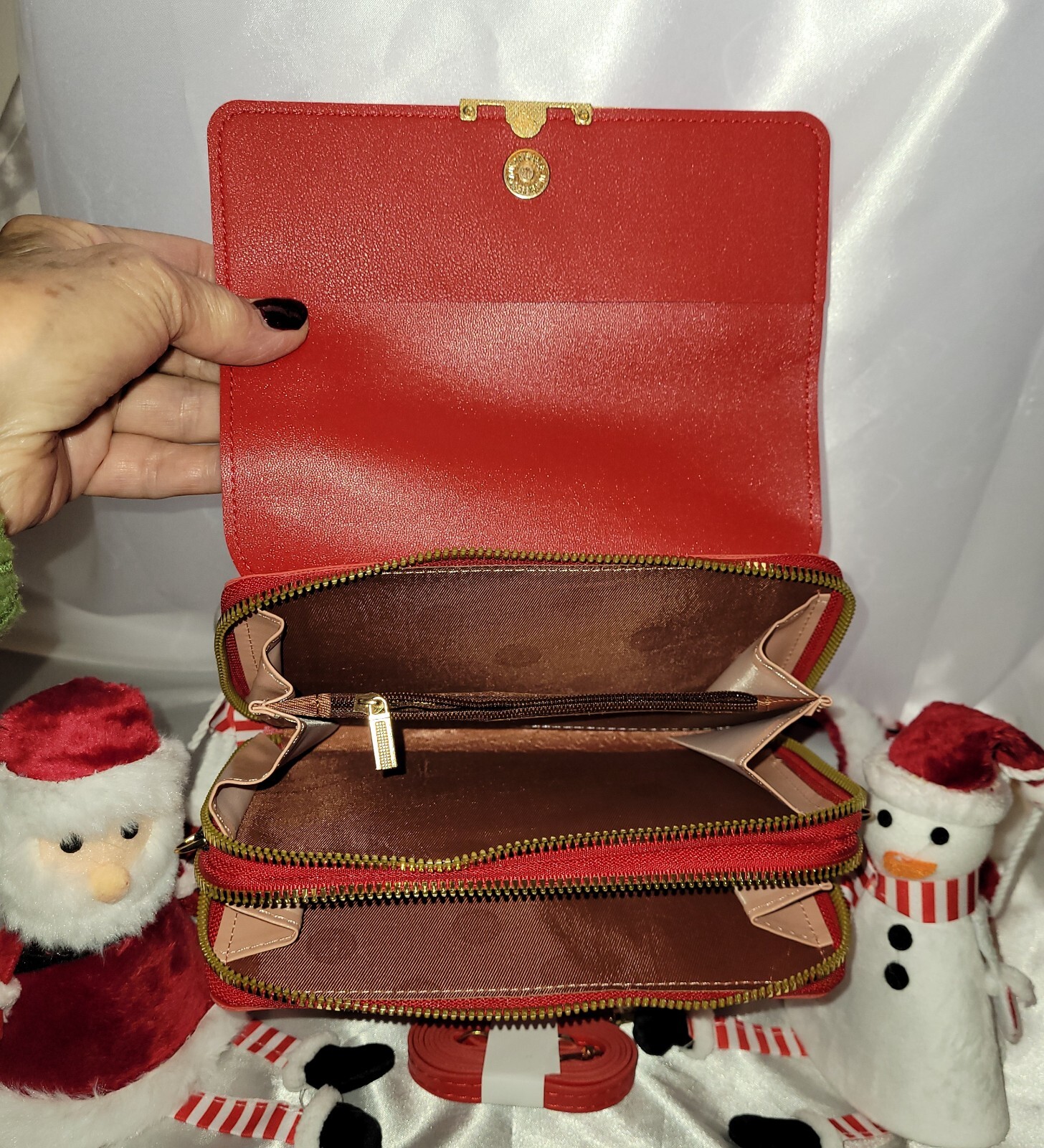 Forever Lovely Design For Madley Red Crossbody/ Clutch Double Inside Zips Vegan