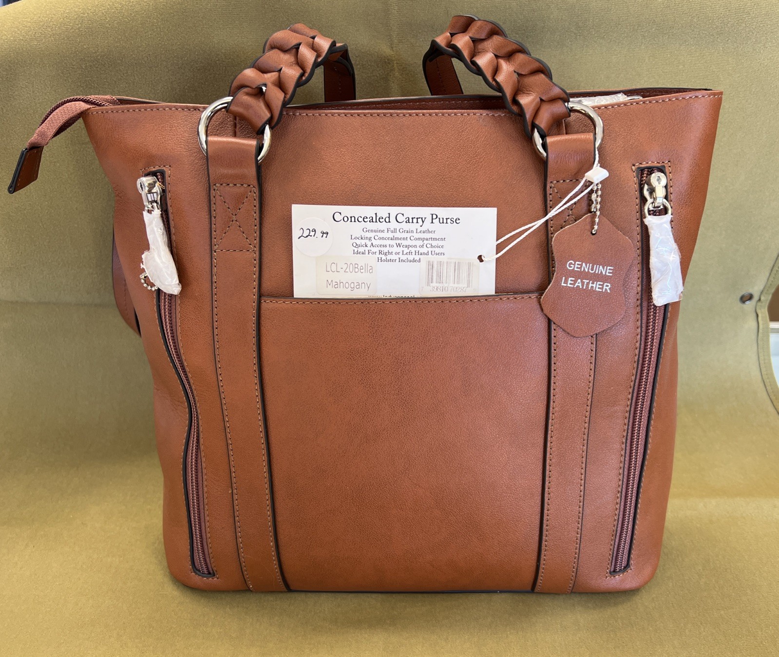 Lady Conceal LCL-20 Bella Concealer Carry Purse. Mahogany Leather.