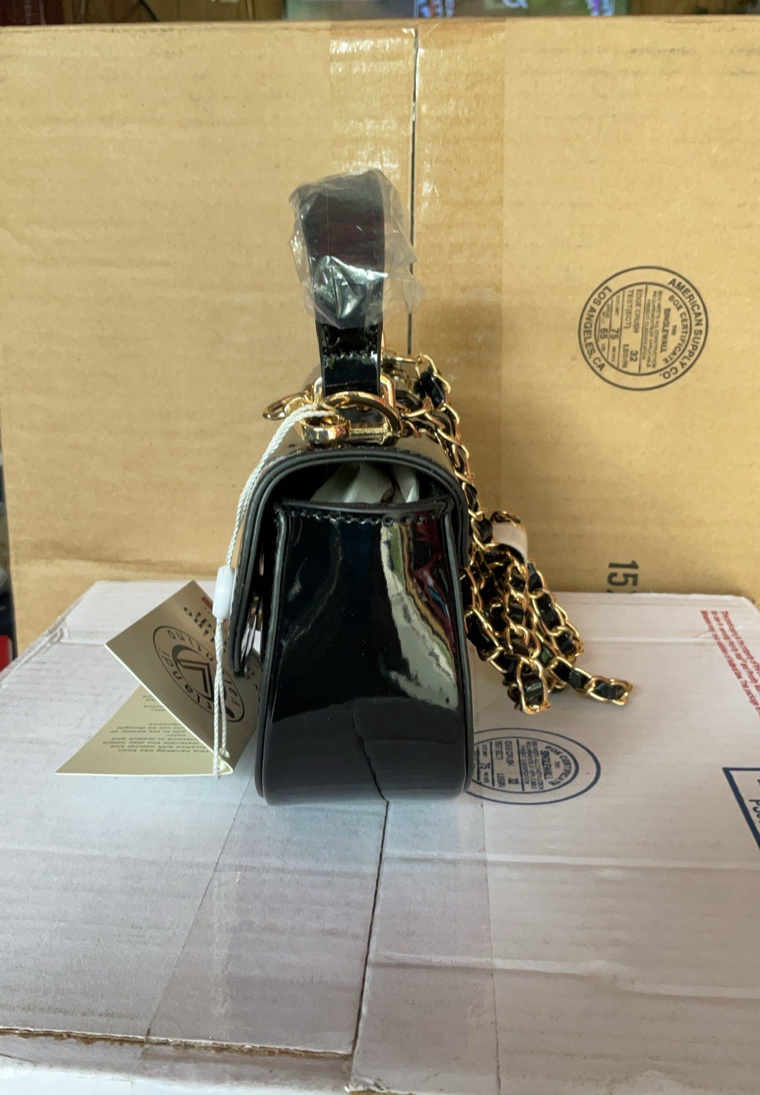 Valentino Orlandi Black Small Shoulder Bag Flap Top Handle Gold Chain Detach