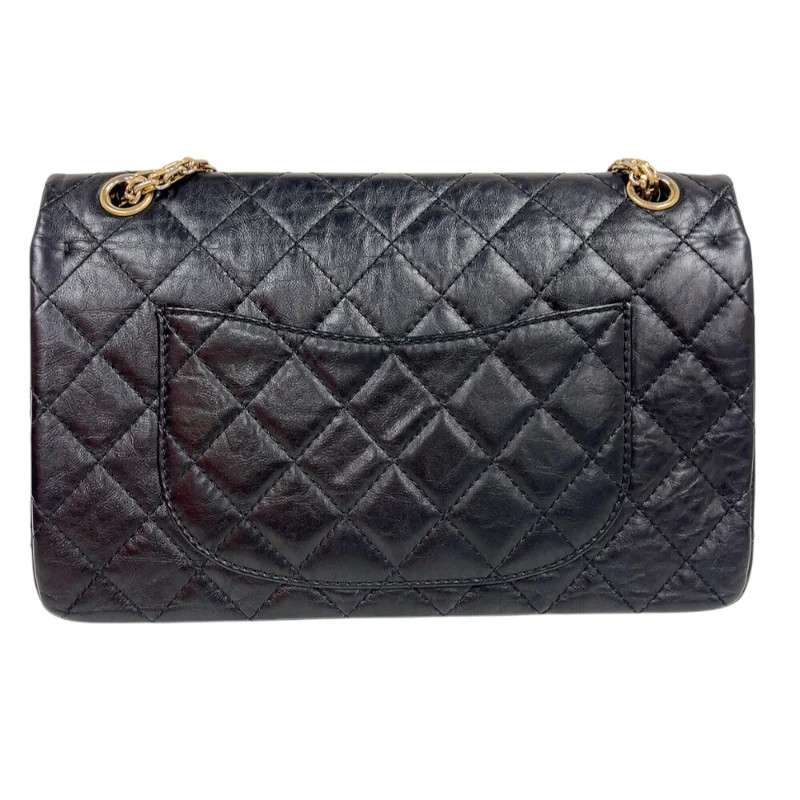 CHANEL 2.55 Large Flap Bag Black Calfskin Shoulder Bag A37587 #OKB1379