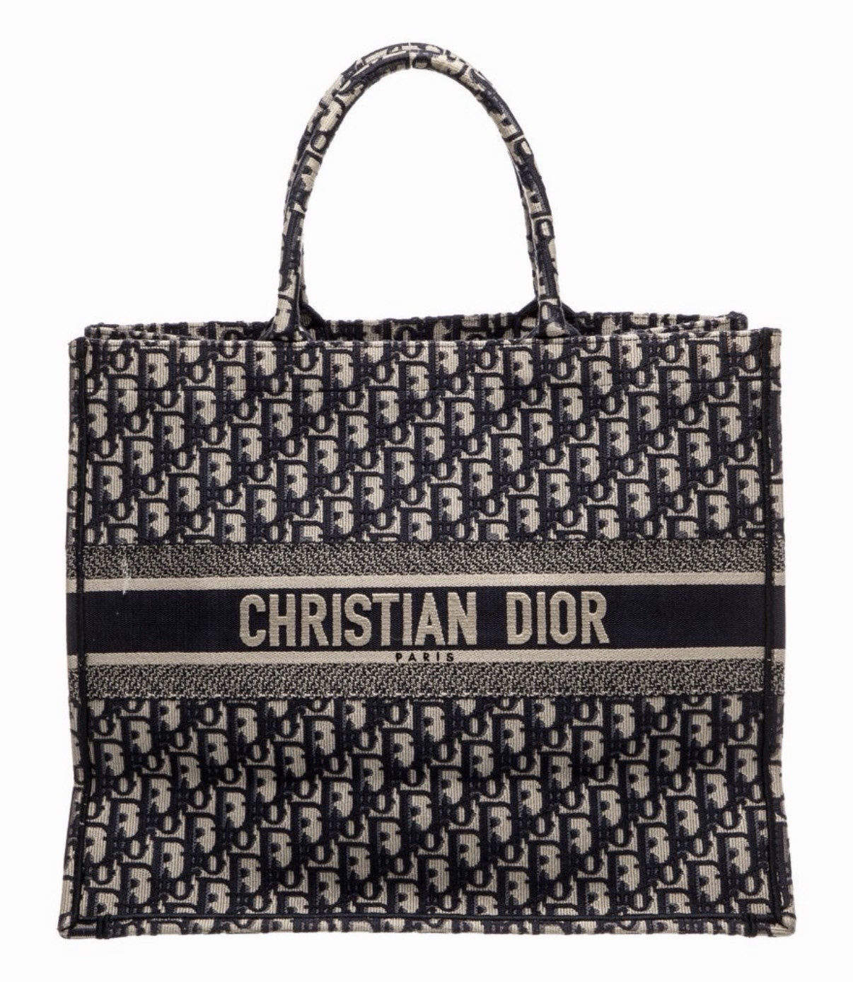 Dior Book Tote Oblique Monogram Embroidered Logo Tote Bag Blue Beige