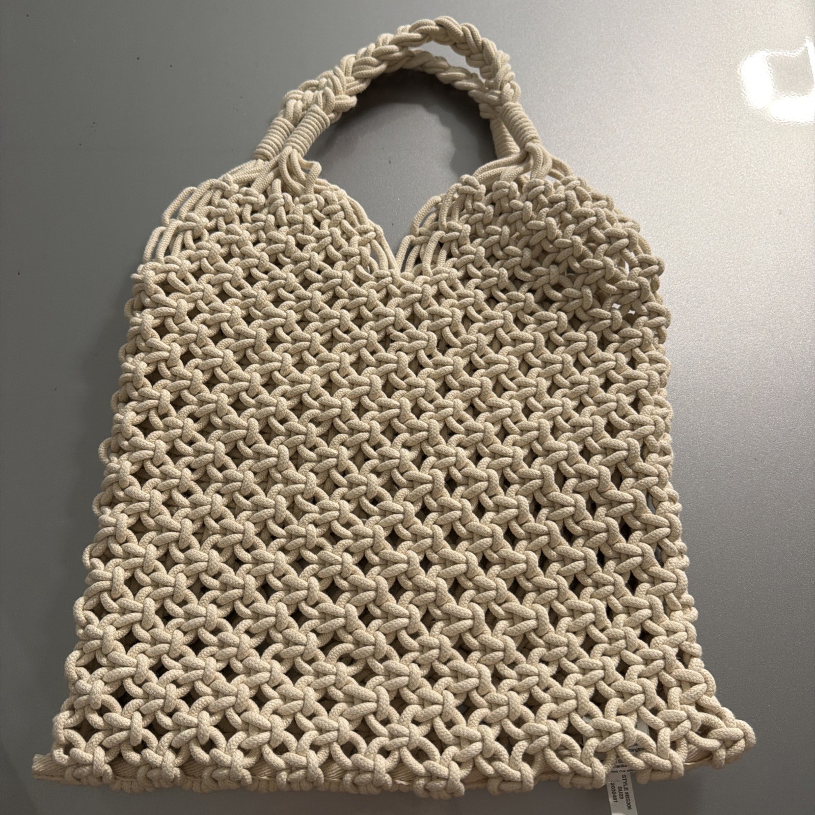 J.Crew Cream Macramé Crochet Rope Tote Bag Open Weave Market Beach Bag SU23