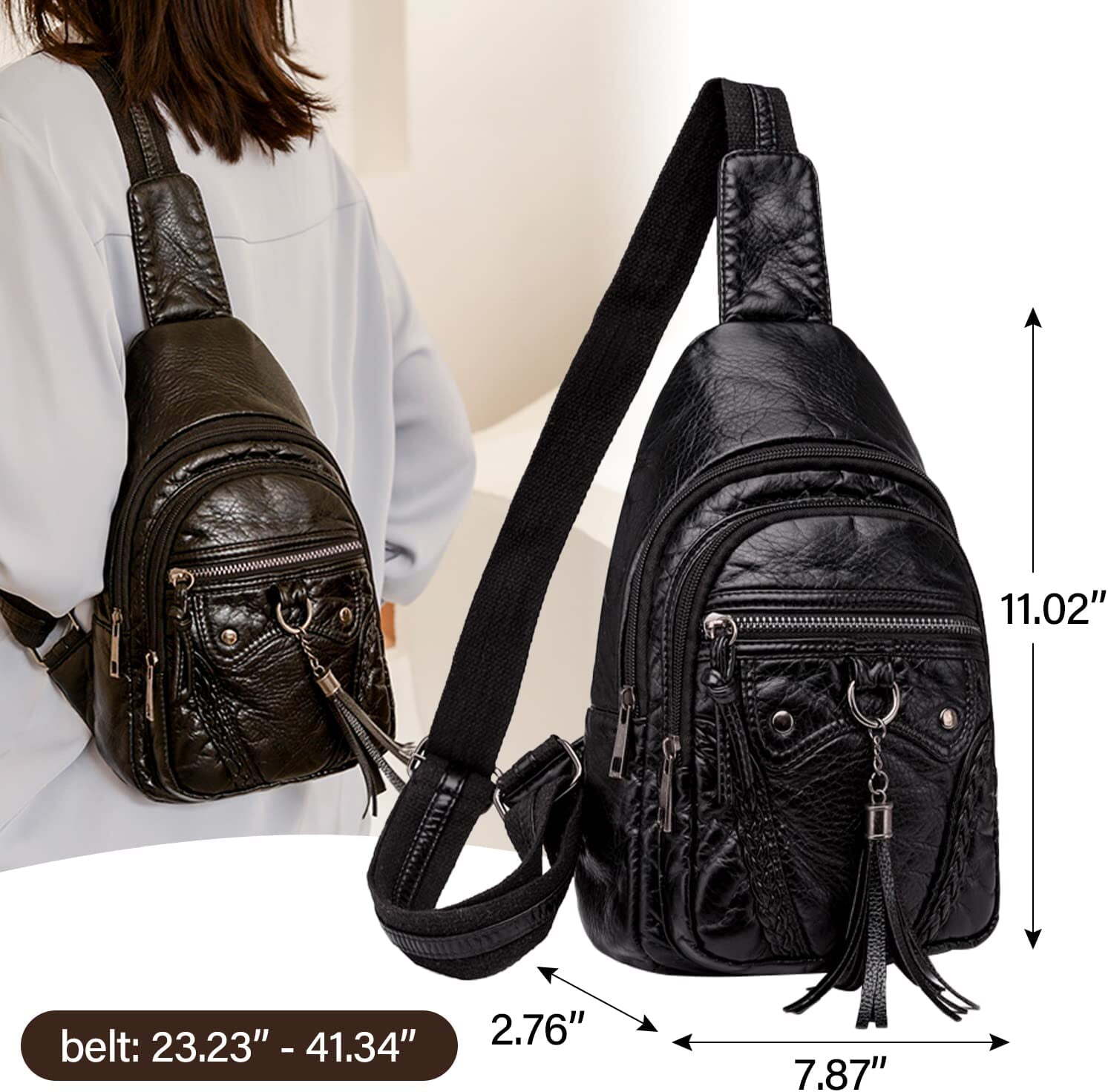 Leather Sling Bag for Women Waterproof Crossbody Bag Chest Bag for Travel Hiking