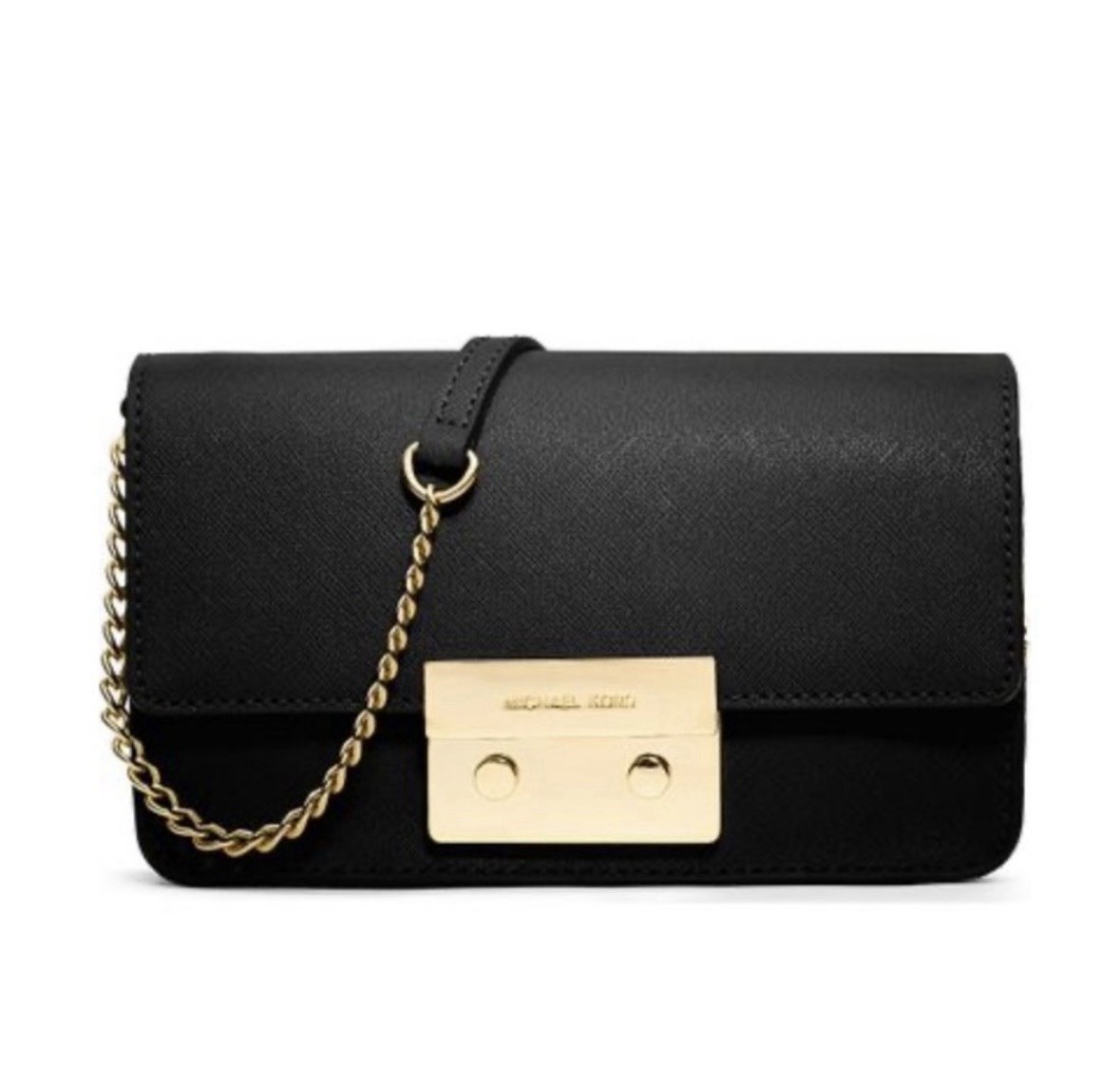 Michael Kors Black Small Crossbody Bag Push Lock Gold Chain Strap Hardware