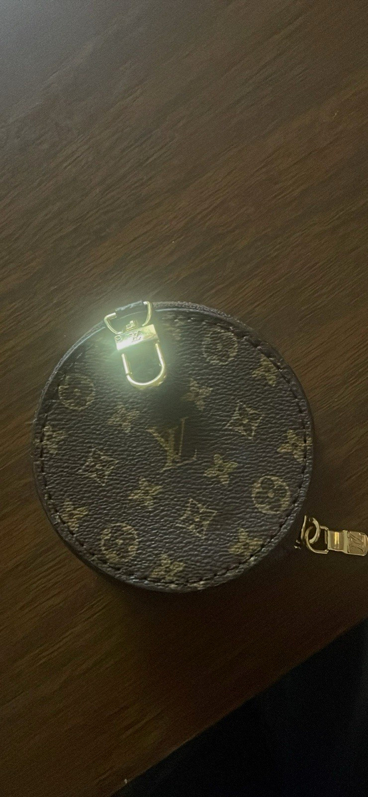 Louis Vuitton Monogram Round Zip Coin Purse Mini Wrist Strap Brown