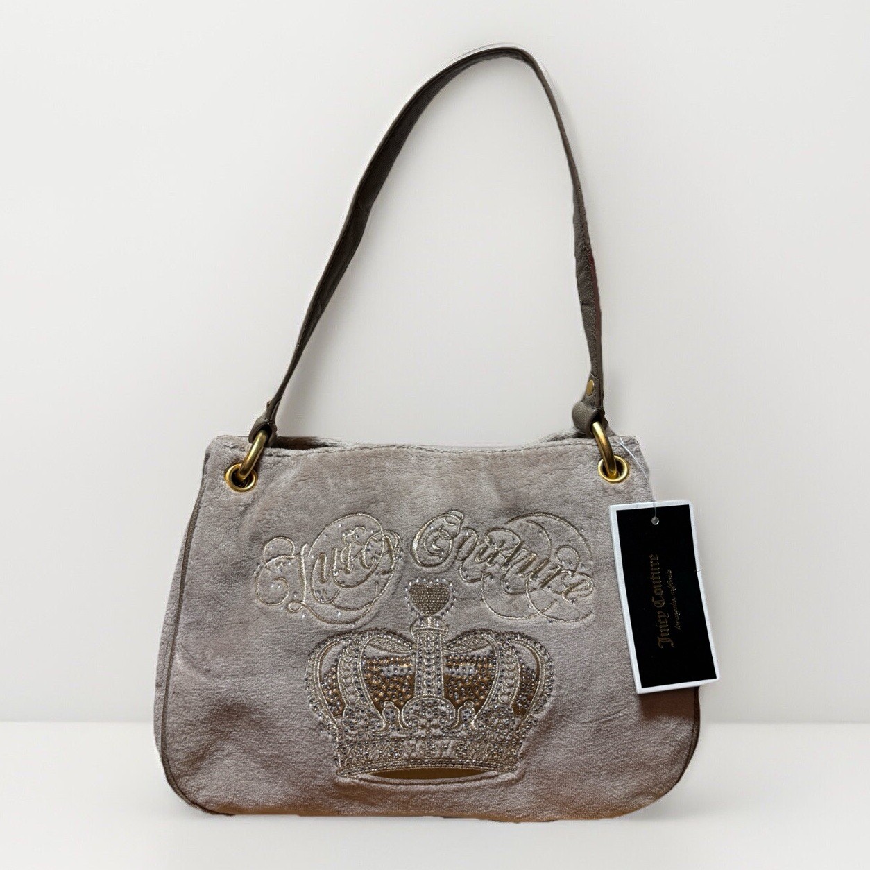 Juicy Couture Velour Handbag Beige Crown Rhinestones Y2K 2012 FLAW
