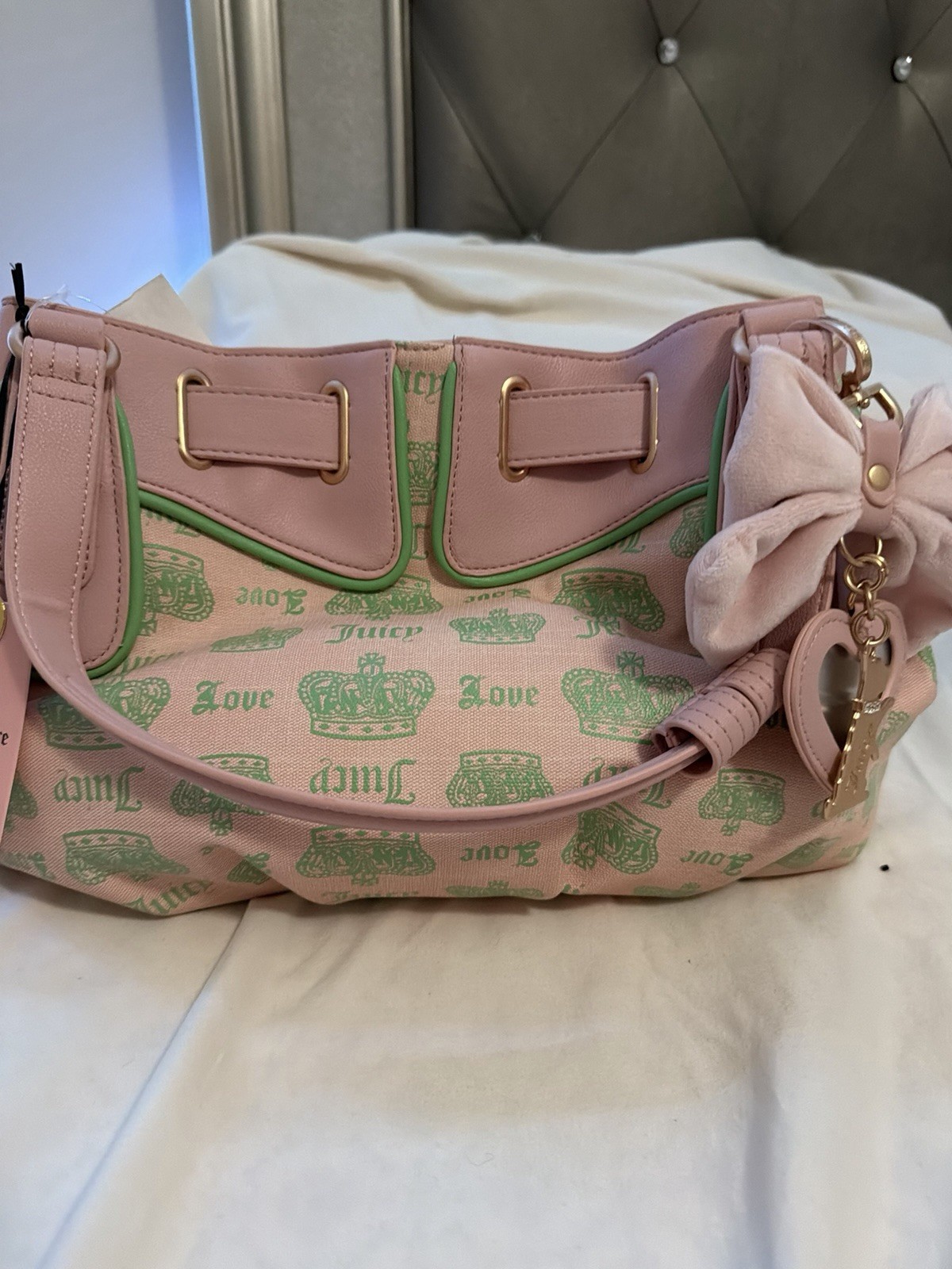NEW JUICY COUTURE FAN CLUB SATCHEL/SHOULDER BAG PINK DIAMOND RETRO
