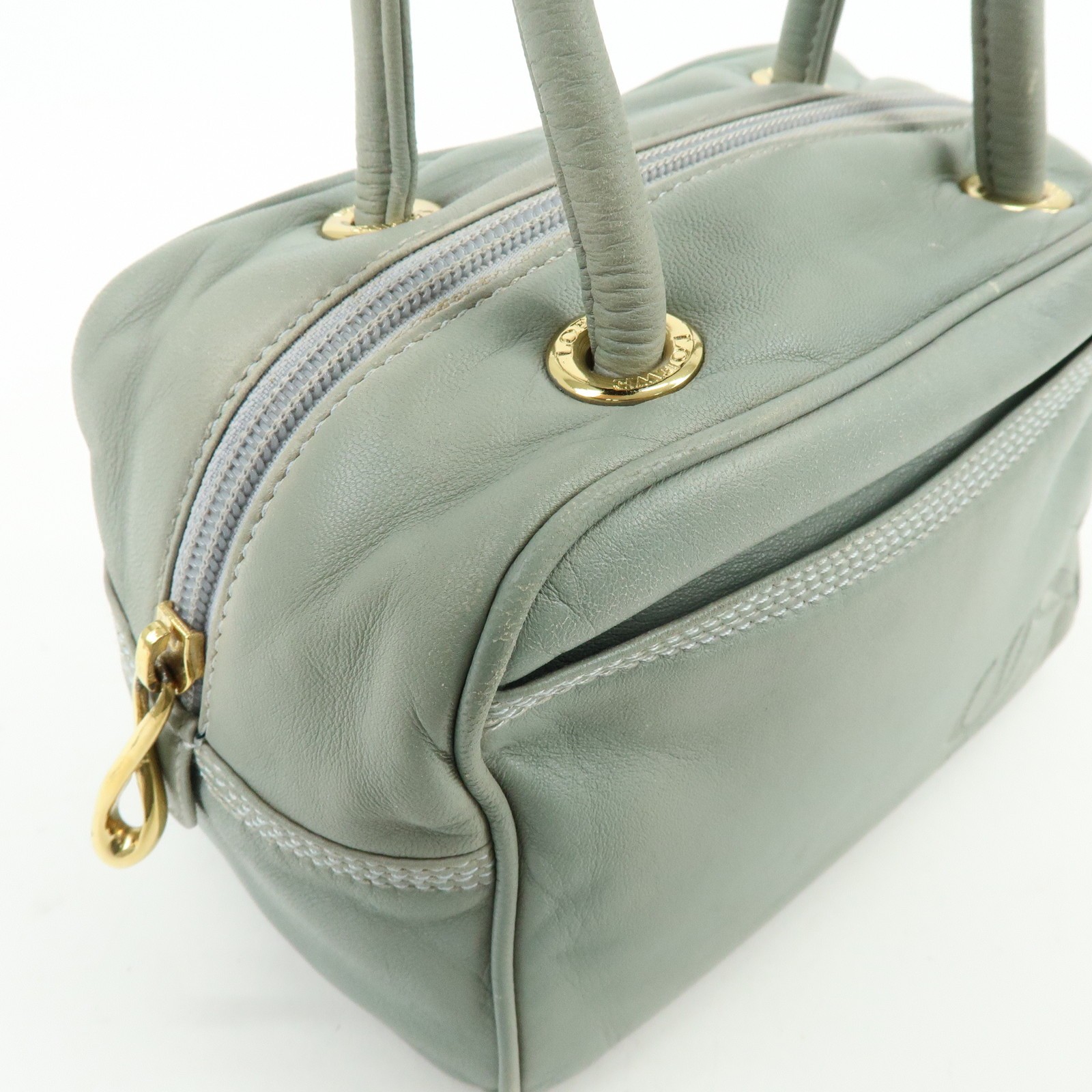 LOEWE Anagram Nappa Leather Mini Hand Bag Blue Authentic Used F/S