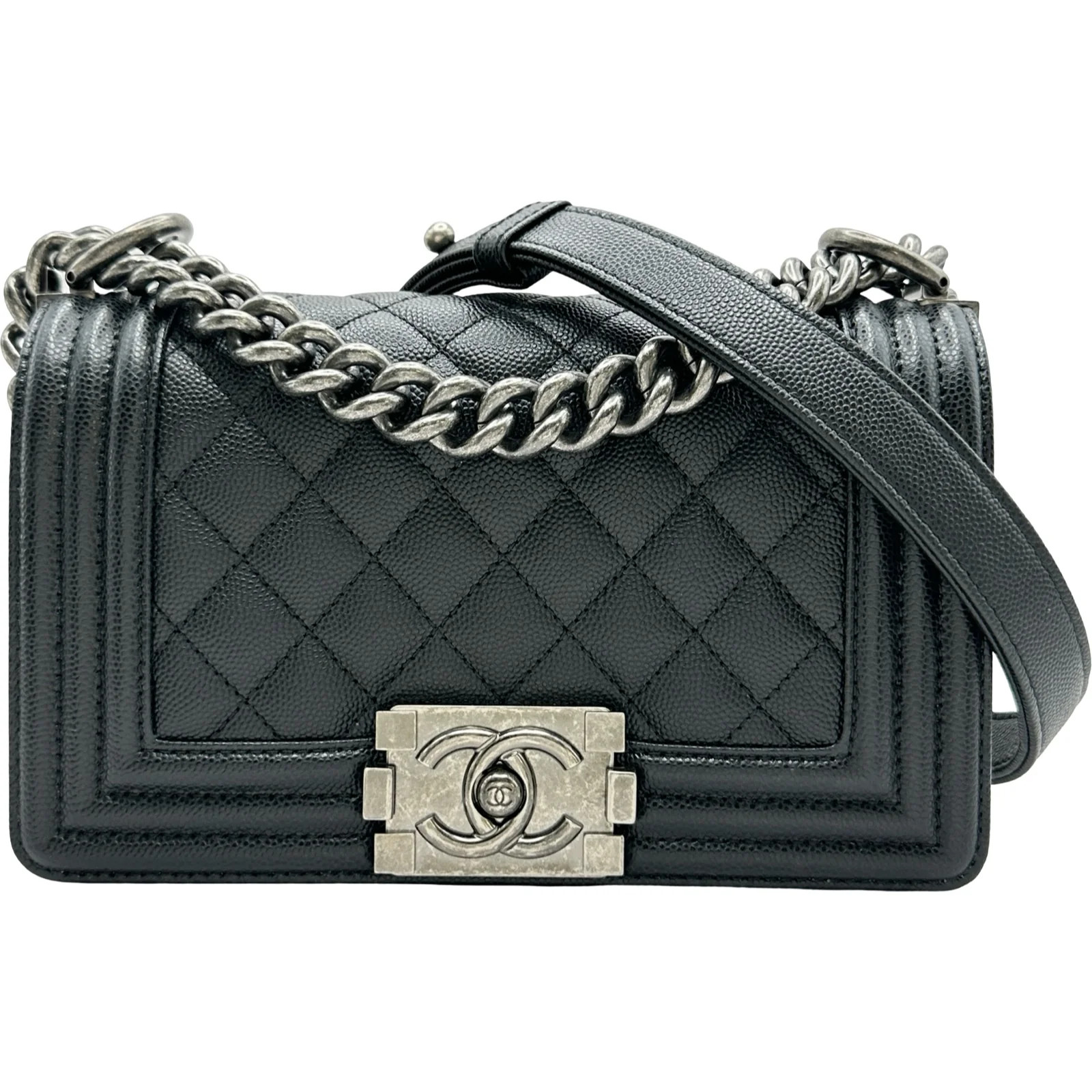CHANEL Boy Bag 20 Black Caviarskin Shoulder Bag A67085 #OKB6876