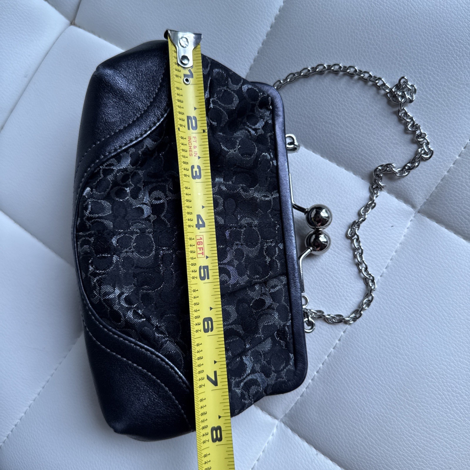 Coach Signature C Lurex Kisslock Bag Black Silver Shimmer Evening Bag Y2K # 3597