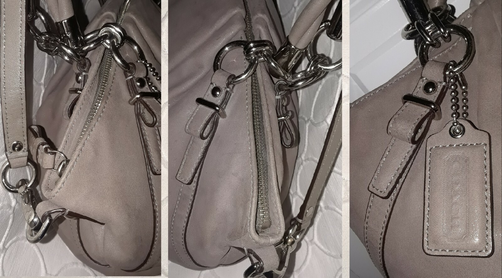 COACH Sofia Madison Metallic Gray Mauve Leather Pleated Satchel Shldr Bag 22563