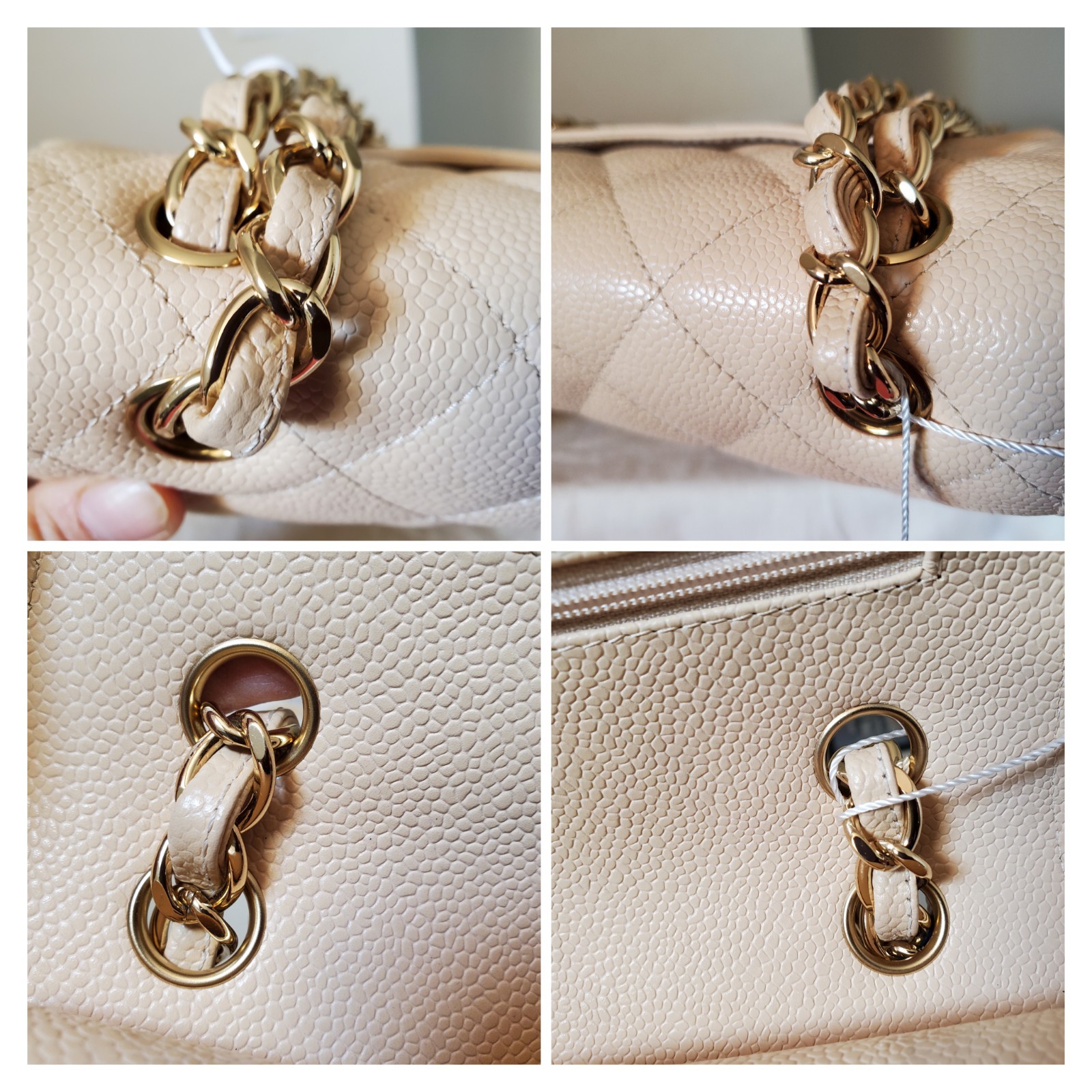 $12,600 CHANEL Classic Beige Ca viar Gold hw Jumbo double Flap Bag Serial 18