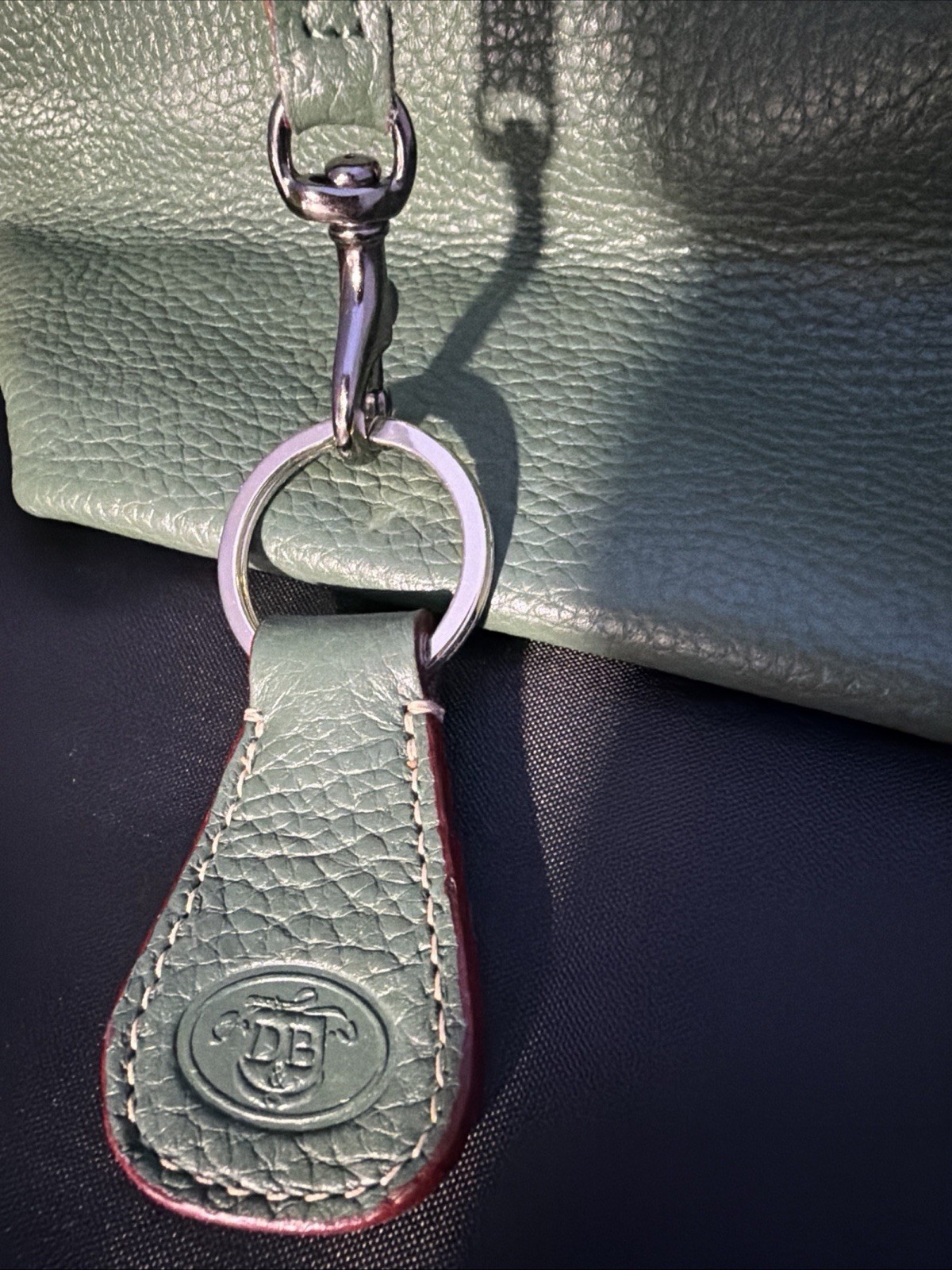 Dooney Bourke Leather Hobo Shoulder Bag Large Logo Lock Green Sage Pebble Grain