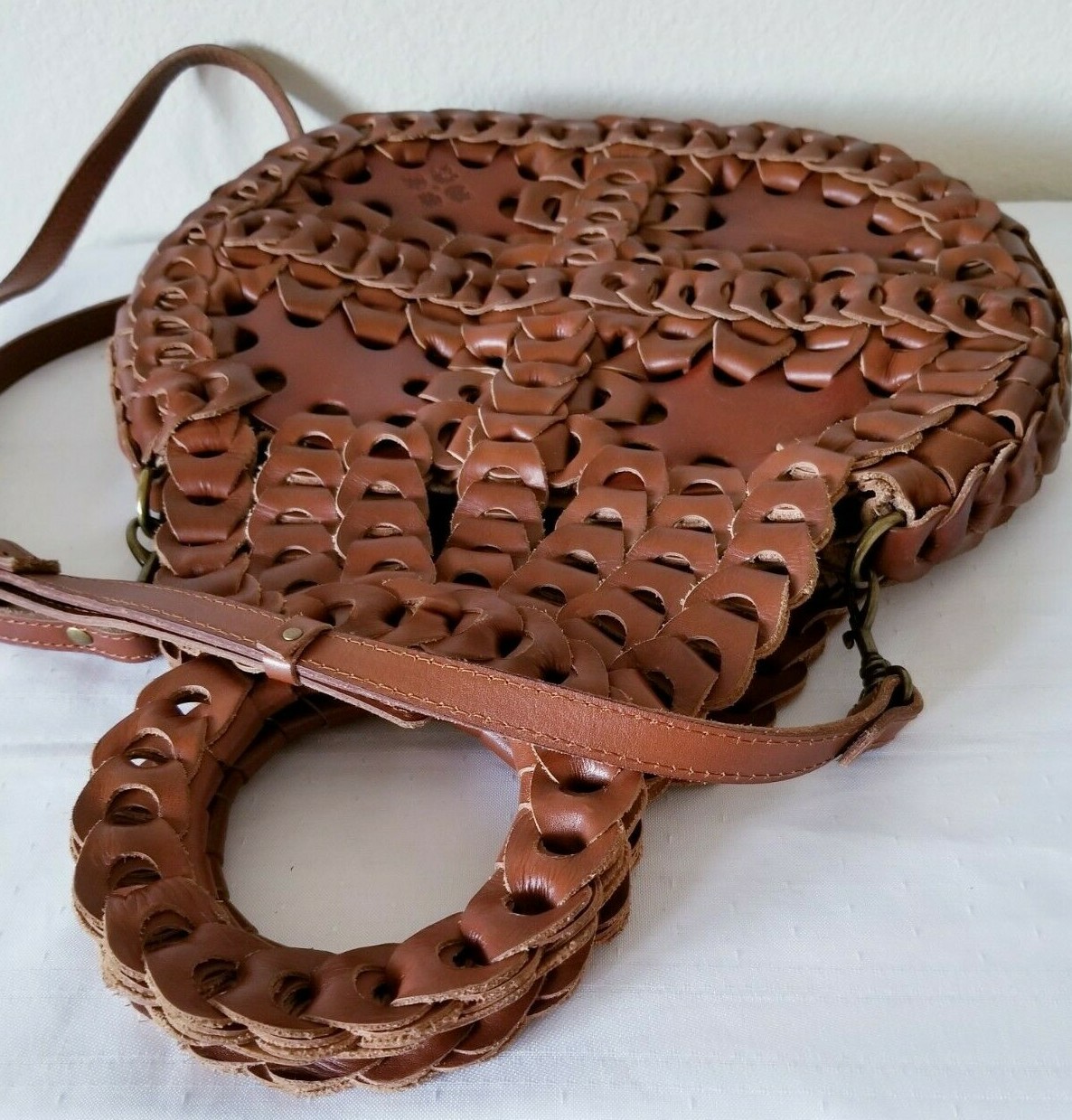 PATRICIA NASH TAN TICCI Chain Link GENUINE ITALIAN LEATHER CROSSBODY HANDBAG