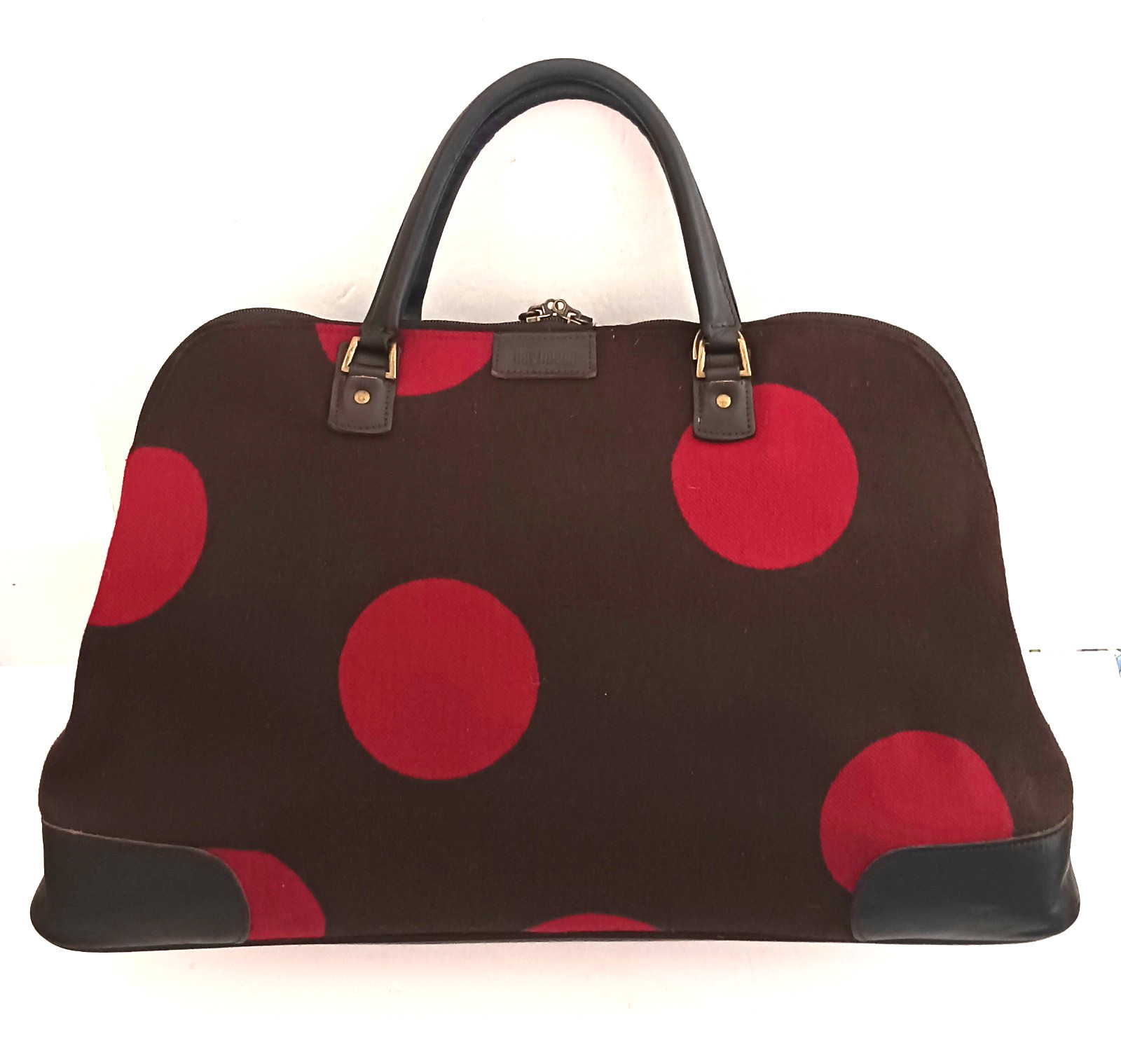 Hartman Luxe Collection Weekender Travel Bag Brown / Red Polka Dots Leather Trim