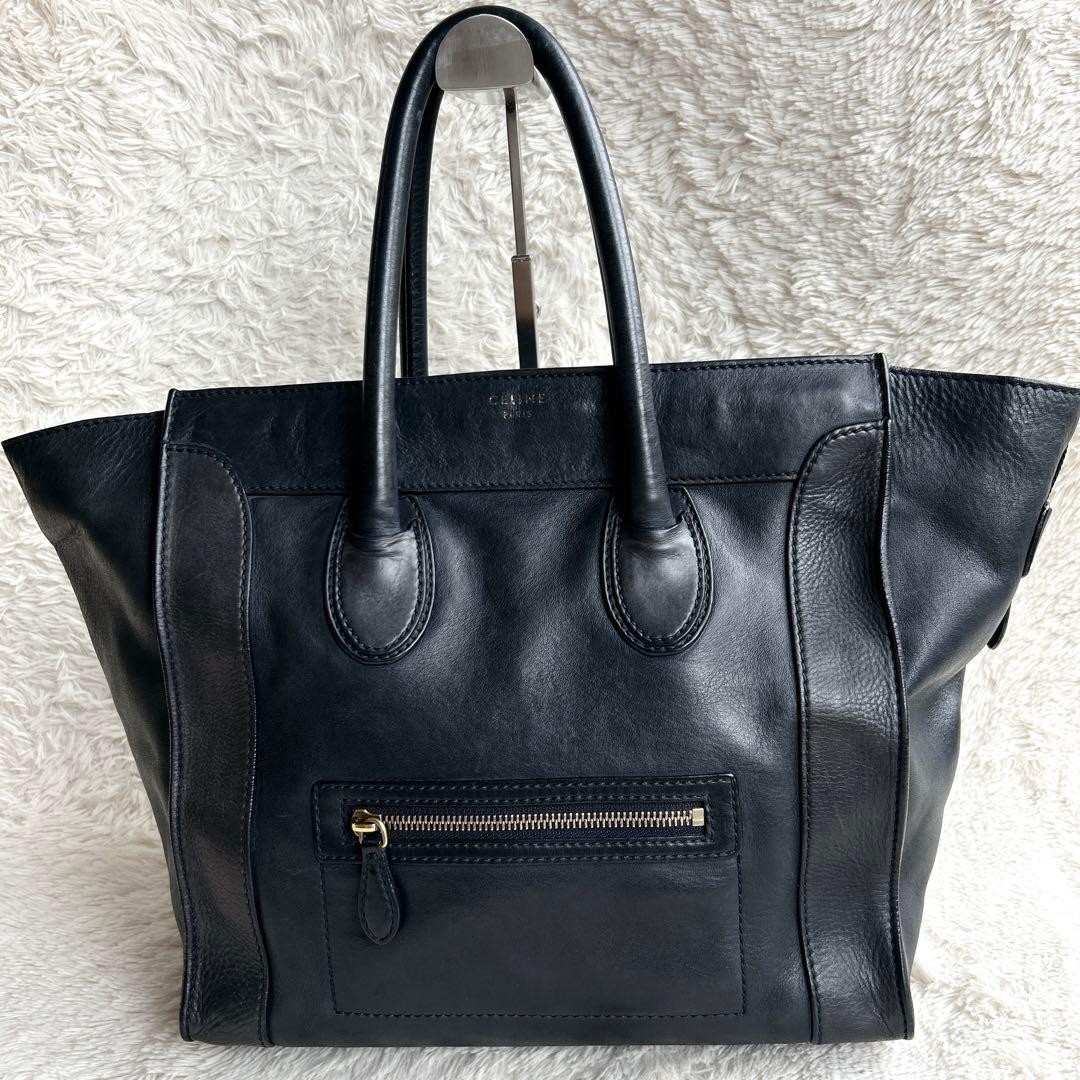 CELINE Luggage Mini Leather Tote Bag, Navy Can store A4 size PC large capacity