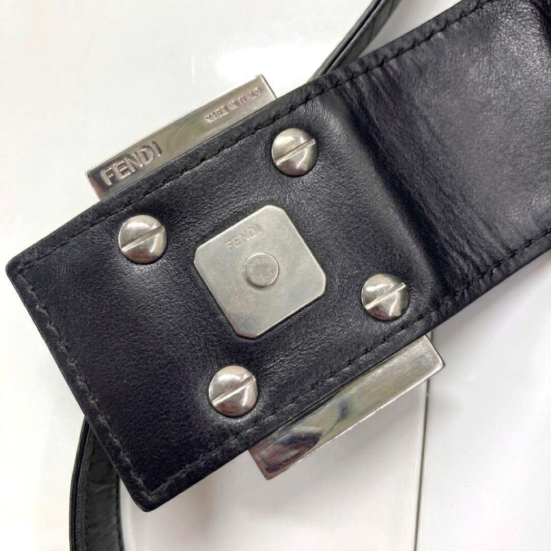 Fendi Mamma Baguette Black Cotton Jersey Leather Shoulder Bag 3541 Auth