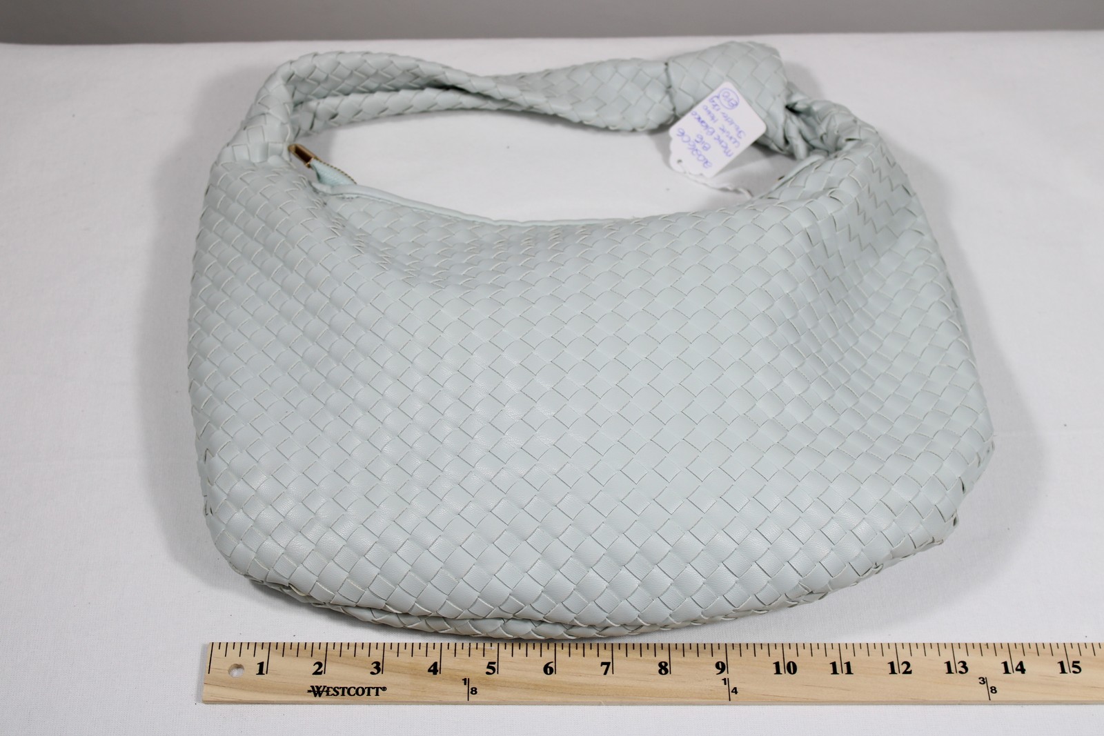 Melie Bianco Womens Woven Hobo Shoulder Bag Light Blue Vegan Leather Purse
