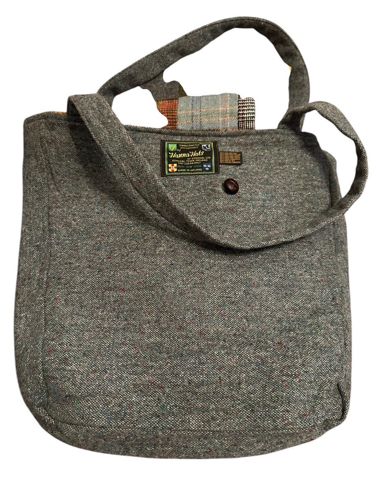 Donegal Ireland Tweed Wool Patchwork Tote Bag By Hanna Hats Lined Double Handle
