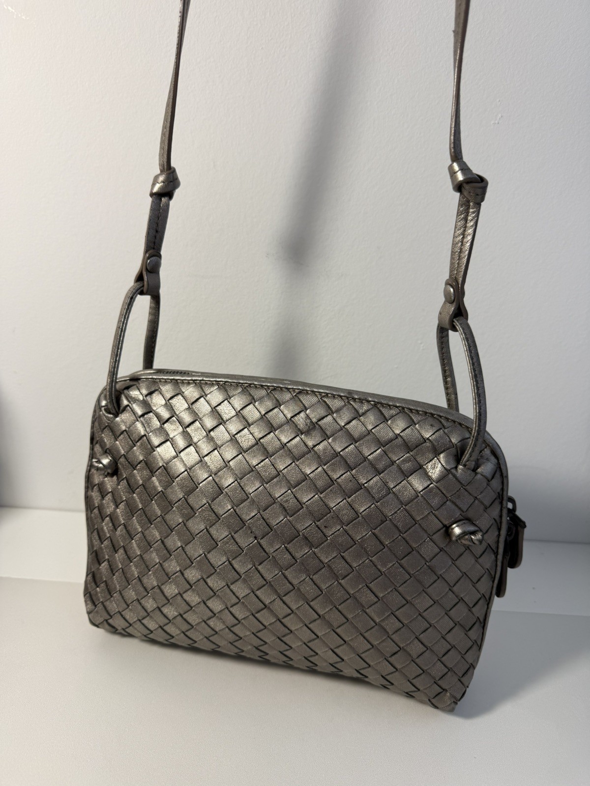 Bottega Veneta Nodini Metallic gold Intrecciato Leather Crossbody Bag