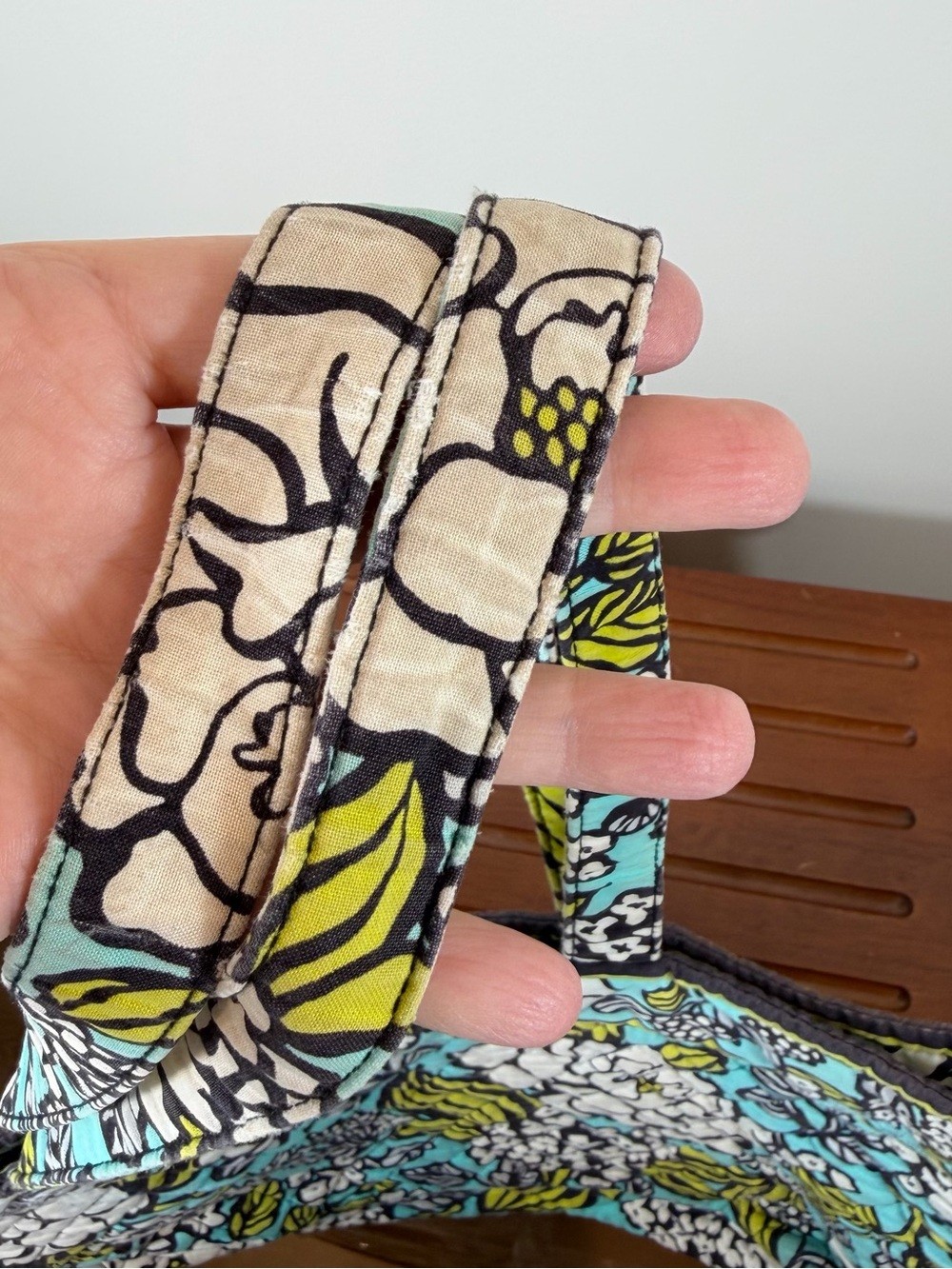 Vintage Vera Bradley Quilted Floral Tote in Aqua, White & Lime