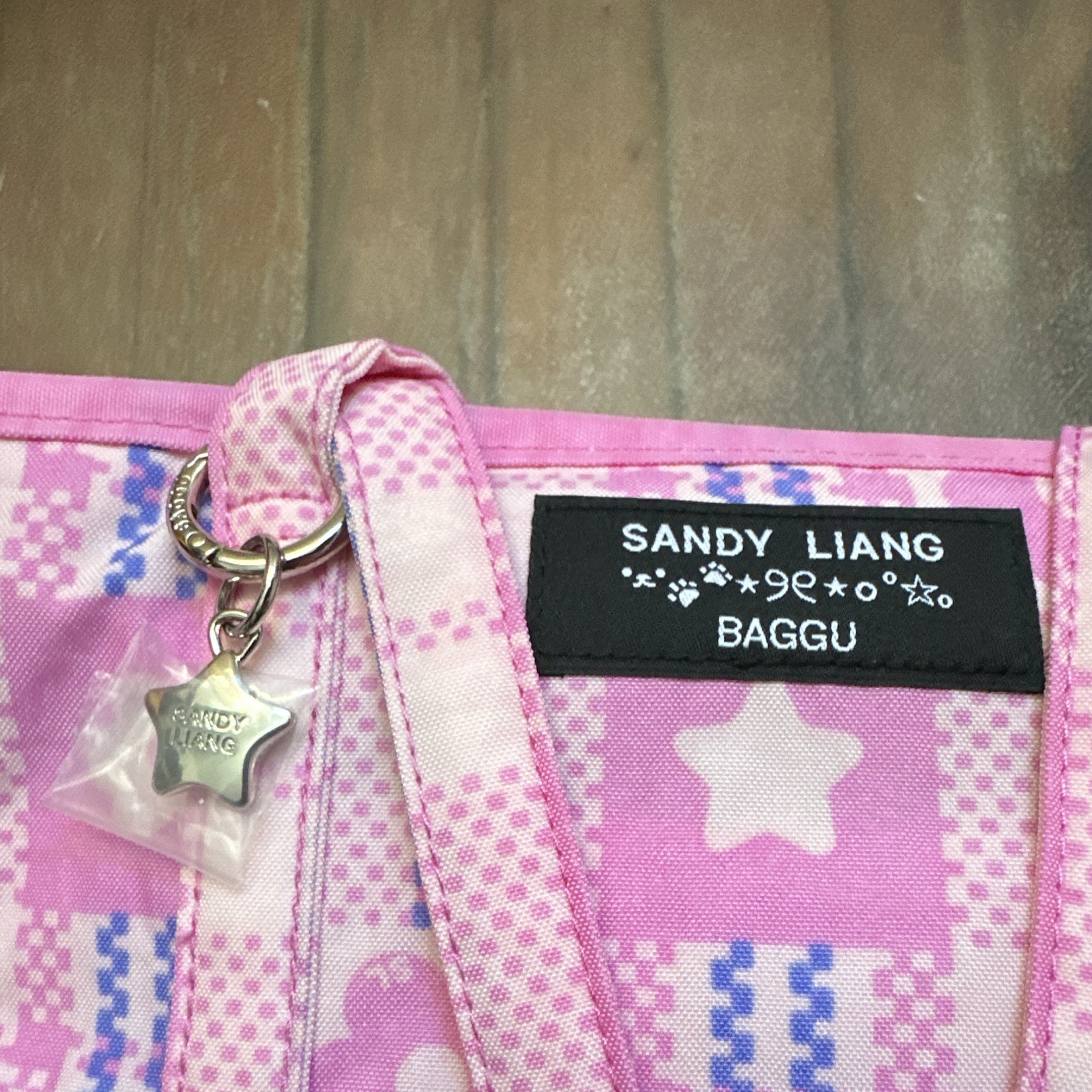 BAGGU x Sandy Liang Pink Checkered Zip Pouch Wallet w/ Star Charm Strap