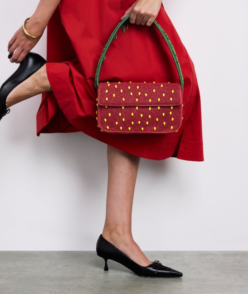 NEW Staud Tommy Beaded Shoulder Bag Strawberry Dream Fruit Salad Red Green