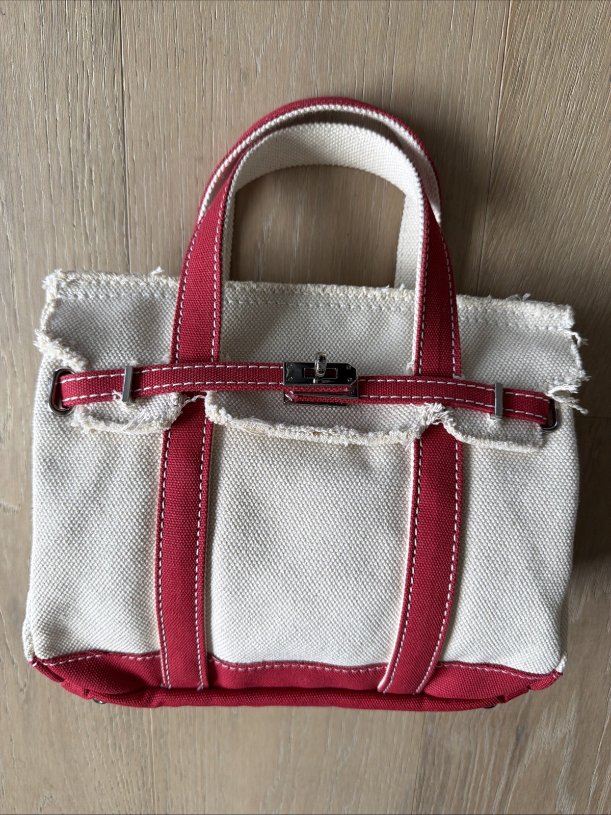 SUNWIN SMALL CANVAS BOATKIN BEIGE/ RED BOAT TOTE BAG WITH 2 INNER POCKETS NEW