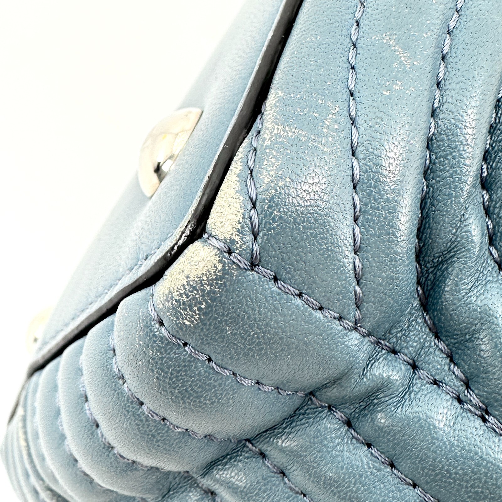 FENDI Dotcom Mini Women’s Handbag Blue Quilted Leather Top Handle Bag