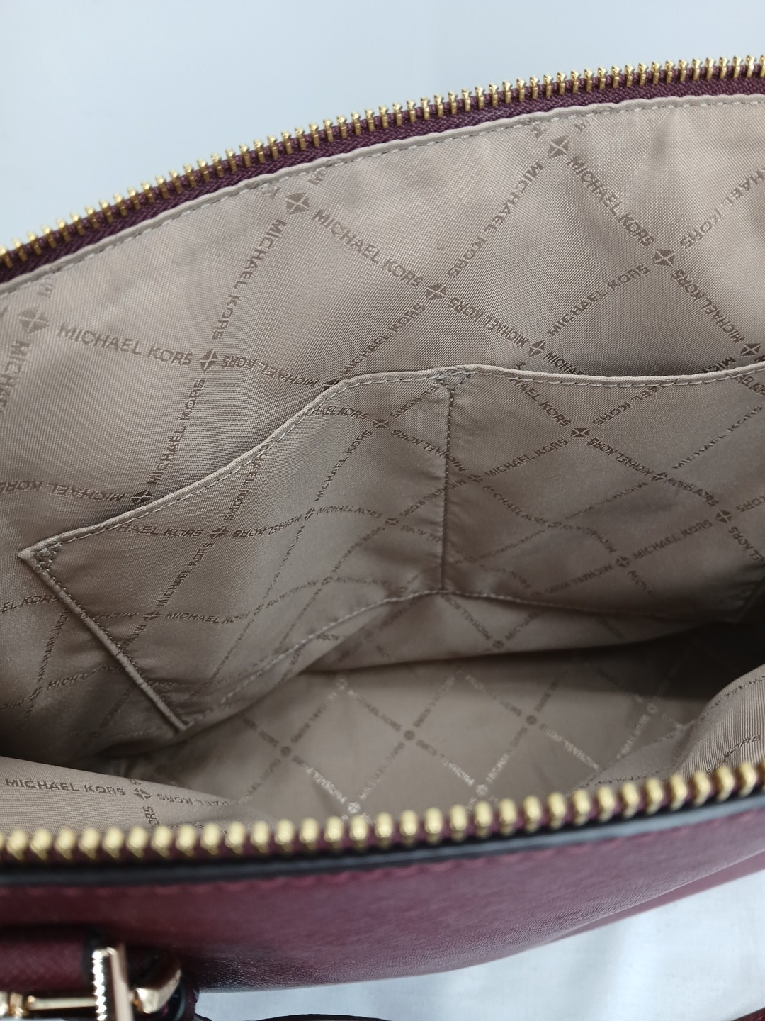 Michael Kors Charlotte Large Saffiano ? Top-Zip Tote Bag Dark Cherry Purse