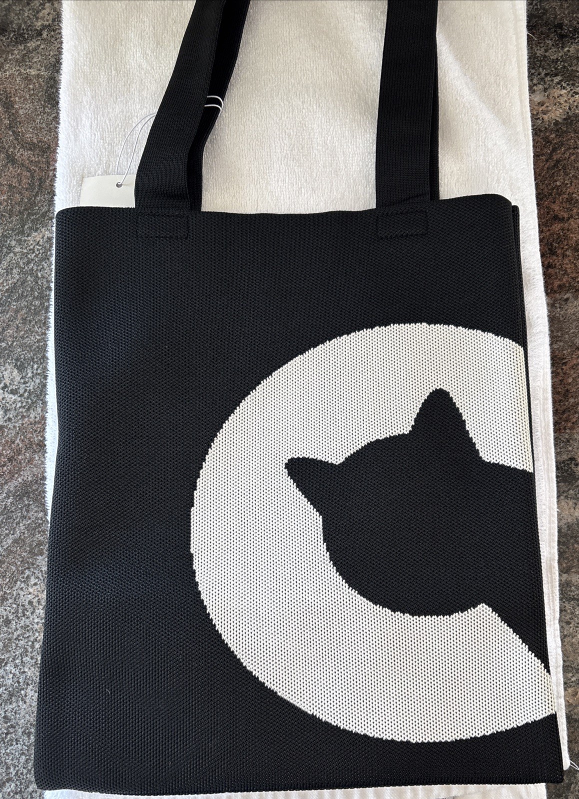 Here Kitty Kitty Cat Black White Fabric Tote Bag Cat Lady New NWT Meow Feline