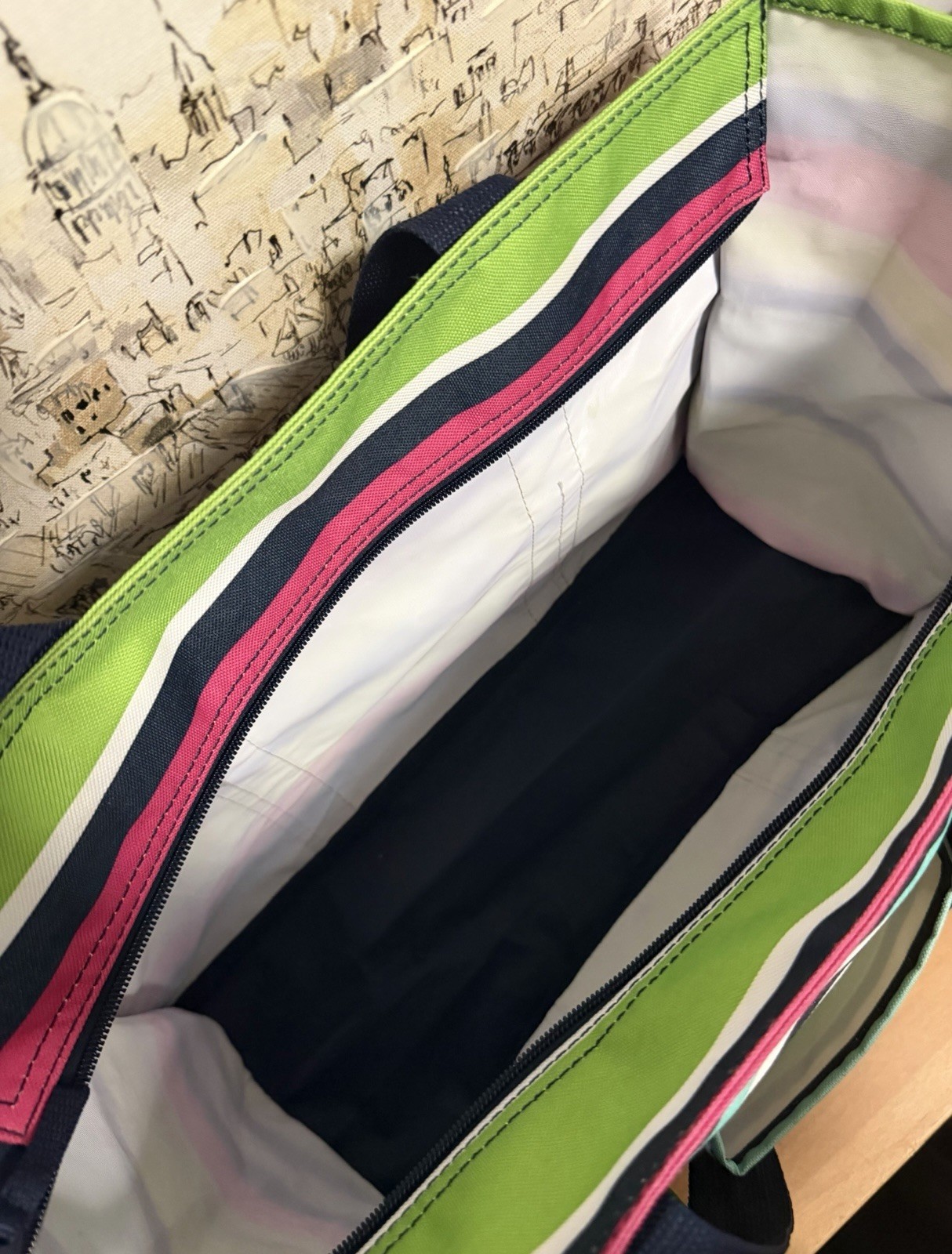Thirty One Zip Top Organizing Utility Tote in Preppy Pop Stripes Colorful. New.