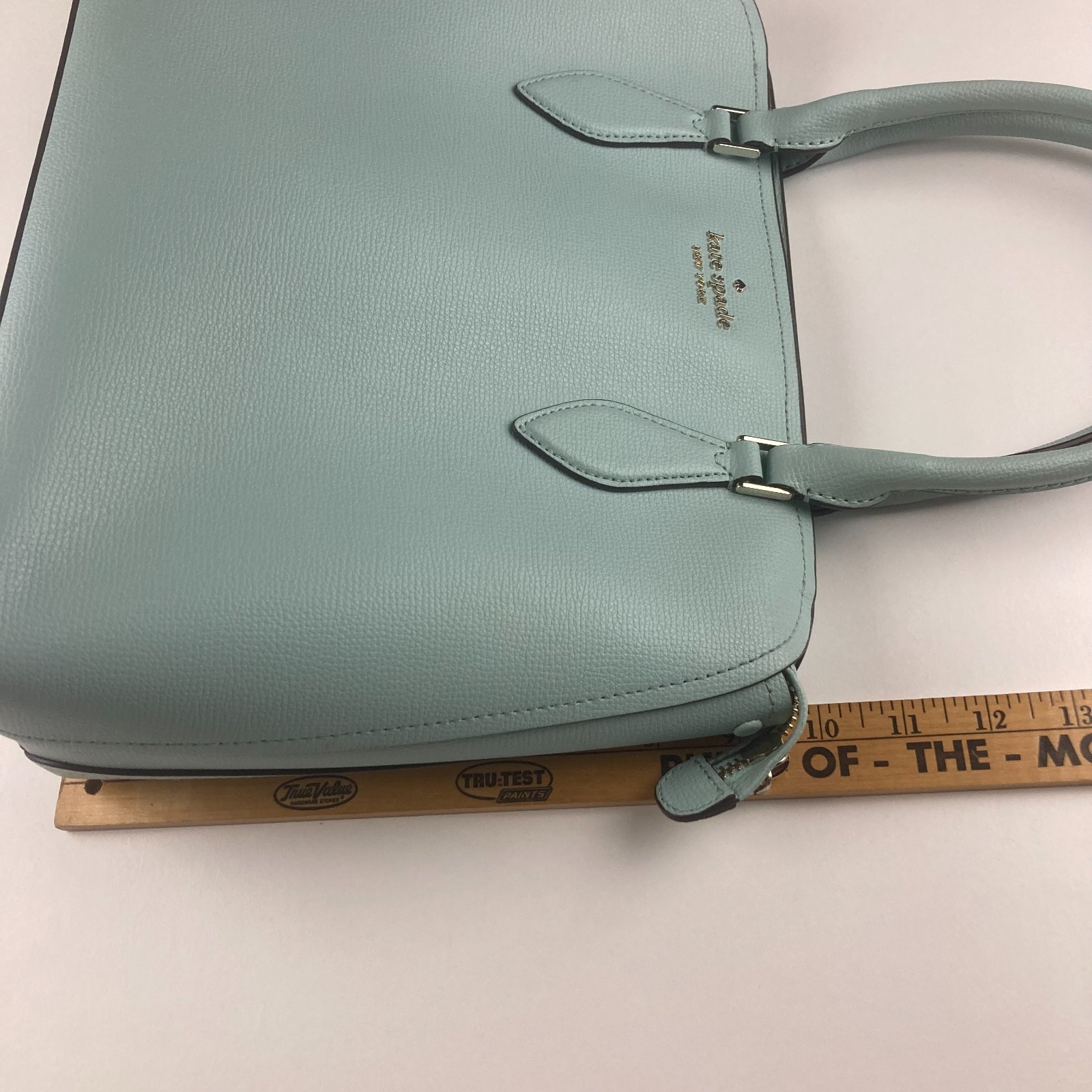 Kate Spade NY Spring Meadow Tote Bag Logo 2 Handle Purse Satchel Teal Mint Used