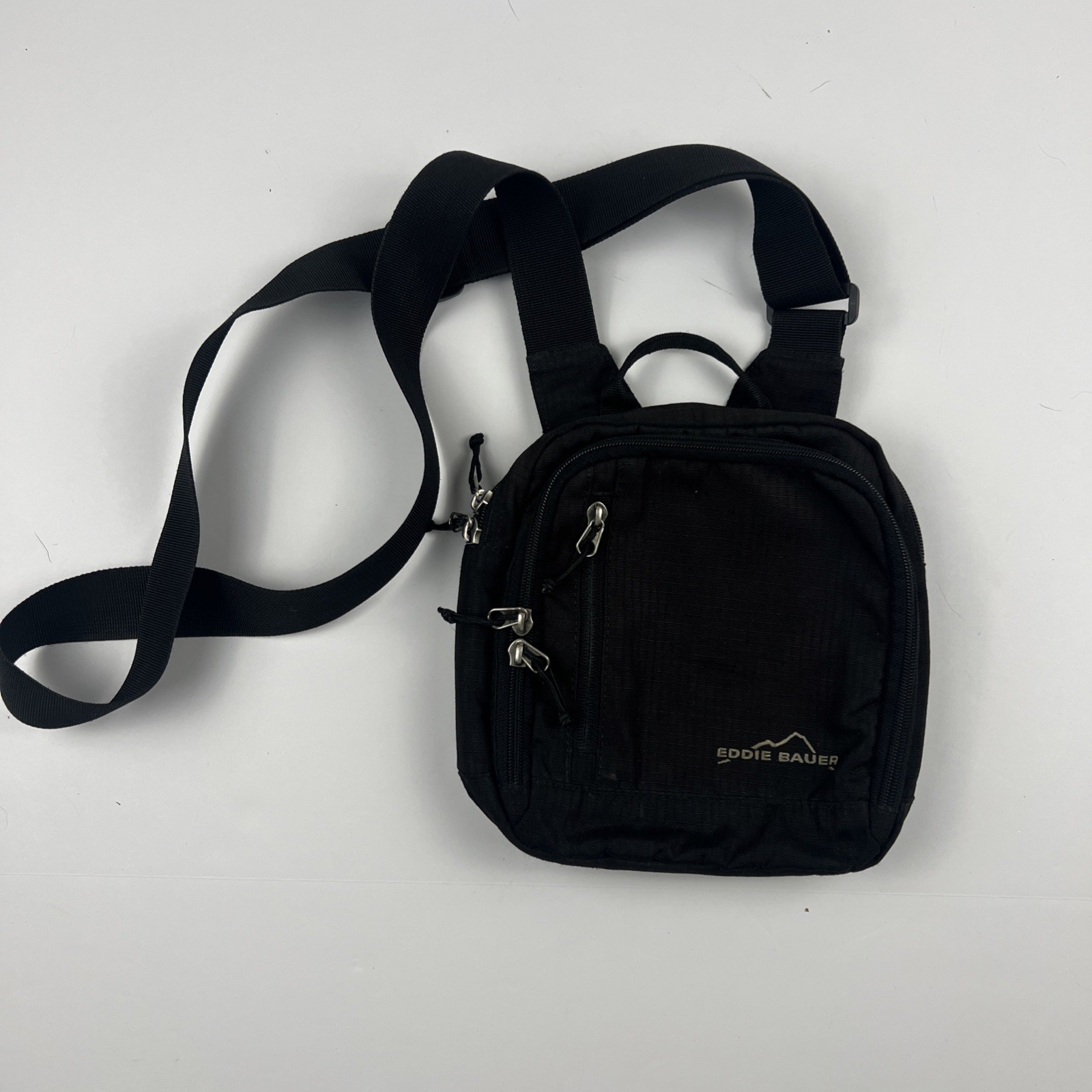 Eddie Bauer Crossbody Bag Black Nylon Canvas Travel Adjustable Strap Simple