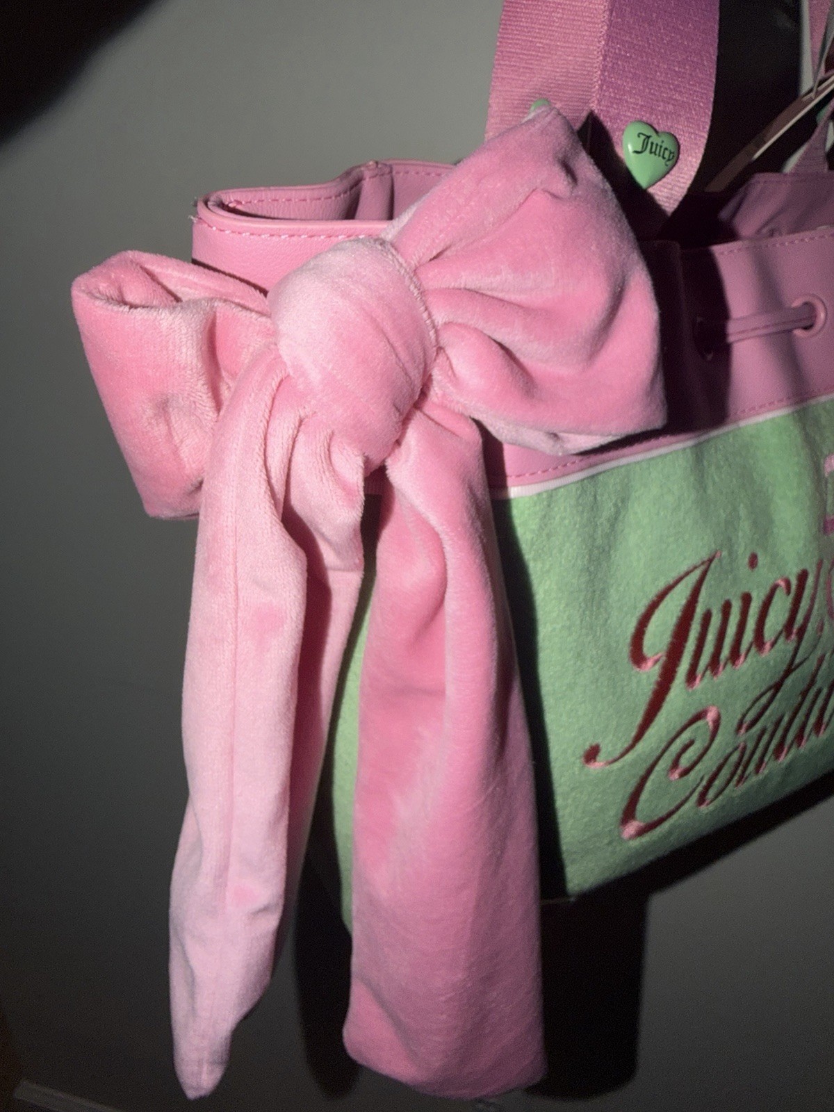 Juicy Couture Retro Strawberry Daydreamer Green Pink Bow Embroidered Coin Purse