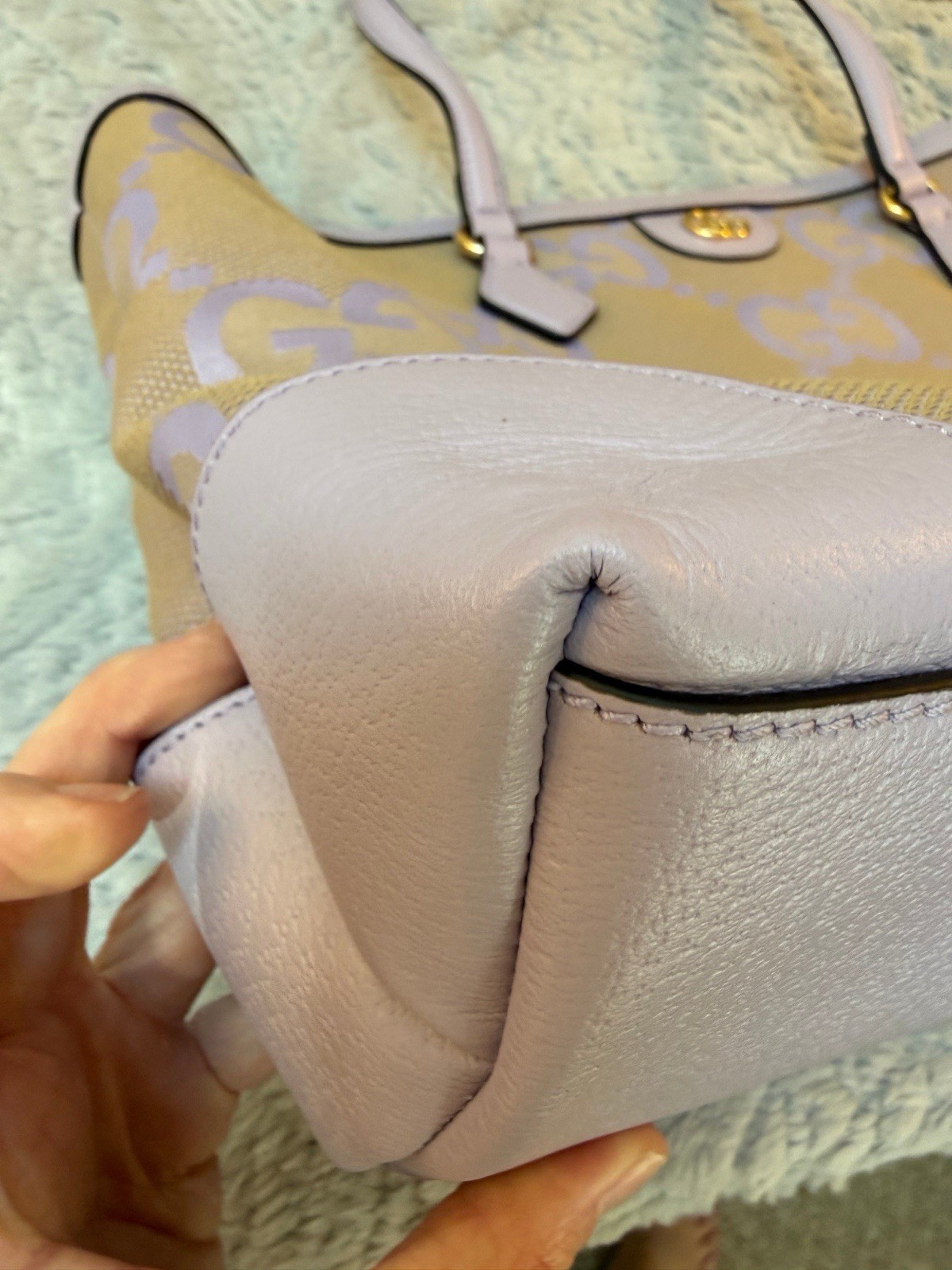 Gucci GG Logo Tote Beige/Purple Magnetic Closure, Organizer, Gold, Italy