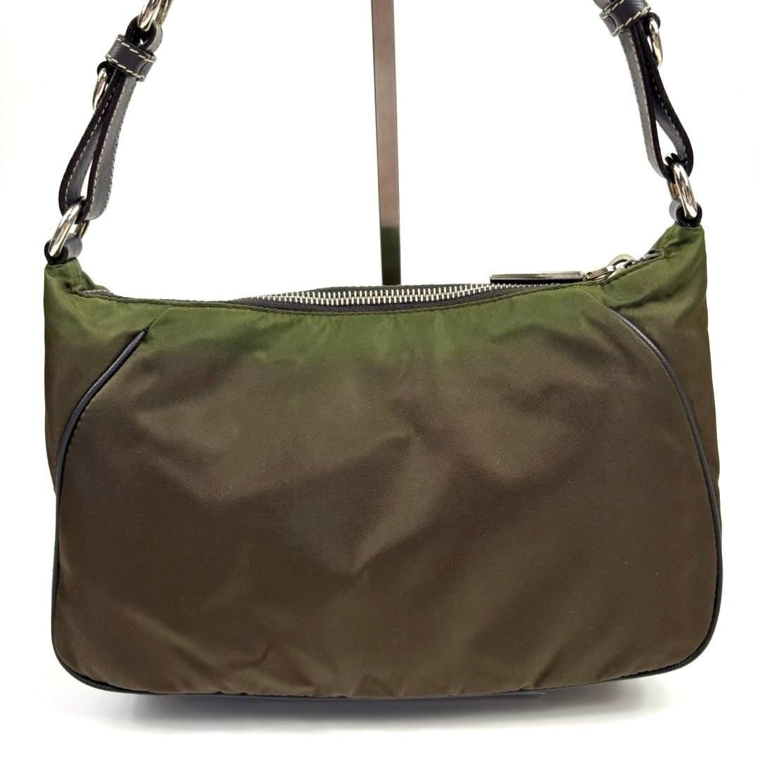 PRADA vintage nylon shoulder bag accessory pouch khaki olive triangle logo