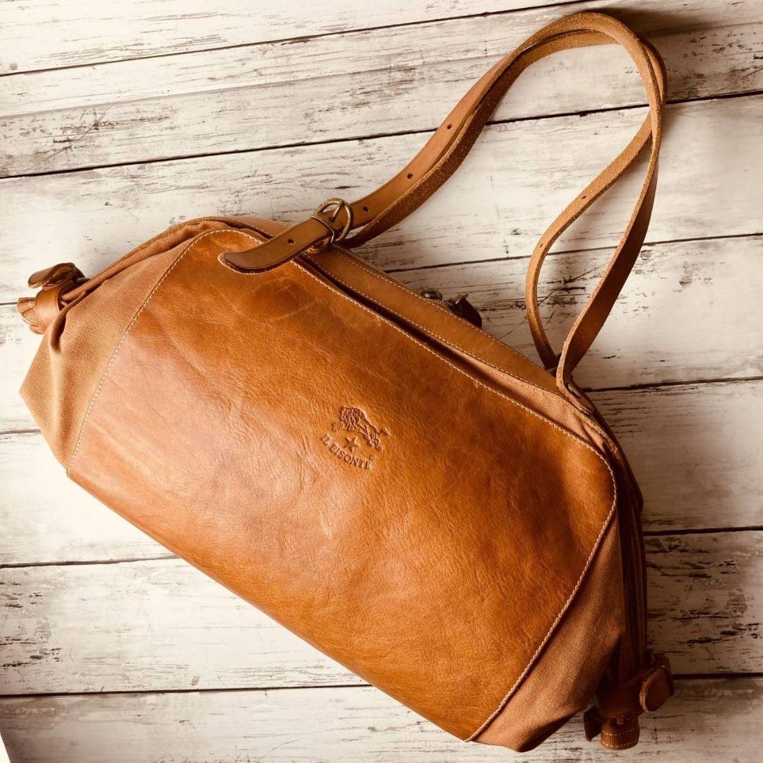 IL BISONTE Candy Shoulder Bag Leather Nume Tan Large Capacity Vintage Style