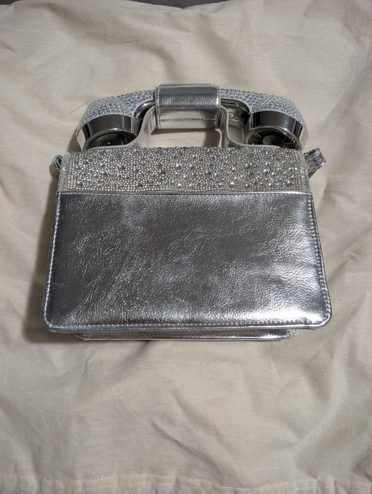 Silver Rhinestone Satchel Top Handle Handbag Purse for Women