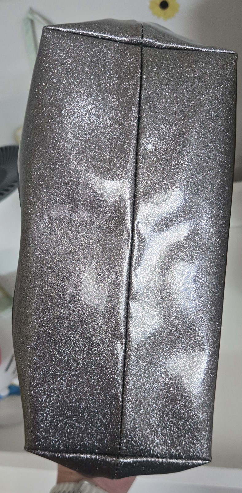 kate spade new york Silver Glitter Metallic Tote Bow Zip Double Handles Pockets