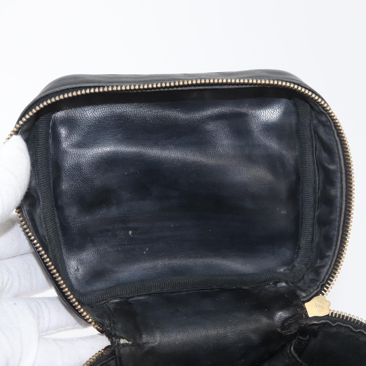 CHANEL Bicolore Vanity Hand Bag Leather Black Gold CC Auth bs34409