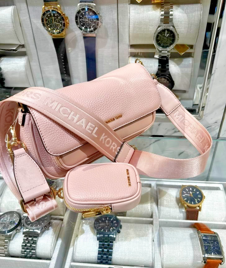 Michael Kors Jet Set Travel Small Leather Shoulder Bag w/ Case Powder Blush Pink