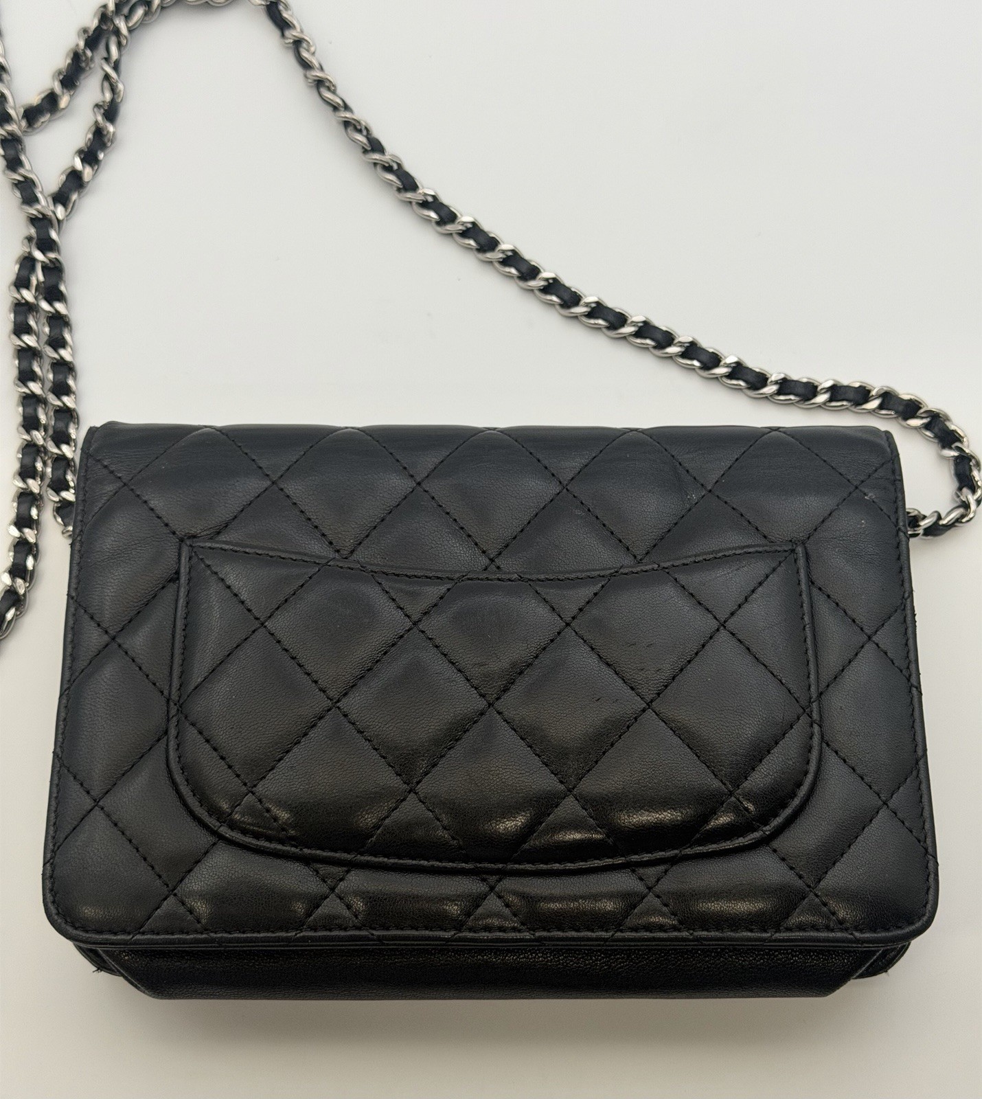 Chanel Black Lambskin O Mini Bag WOC Silver Hardware Original Box Receipt Card