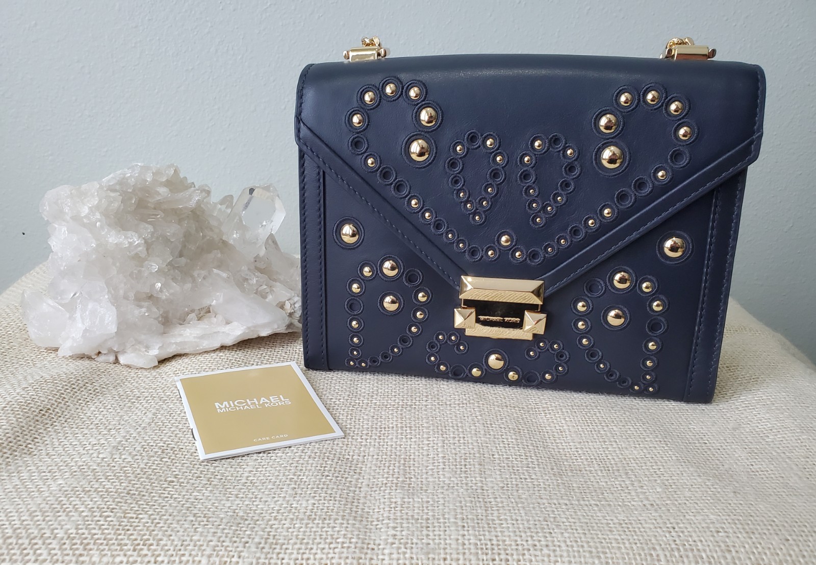 MICHAEL Michael Kors Whitney Leather Studded Frame Shoulder Bag, Admiral Blue