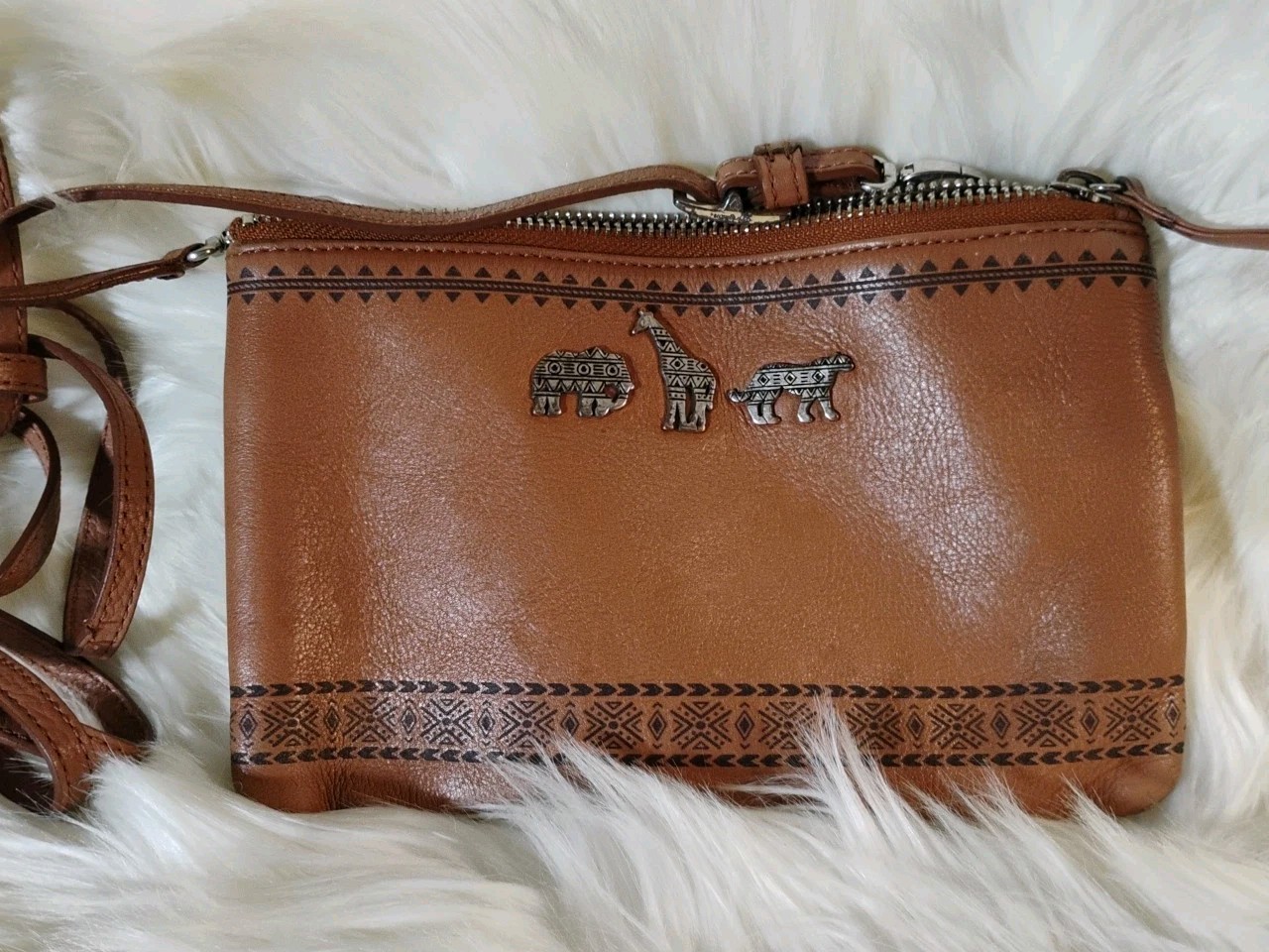 Brighton Bag African Story Brown Leather 5.5in X 8 In. Removable Strap