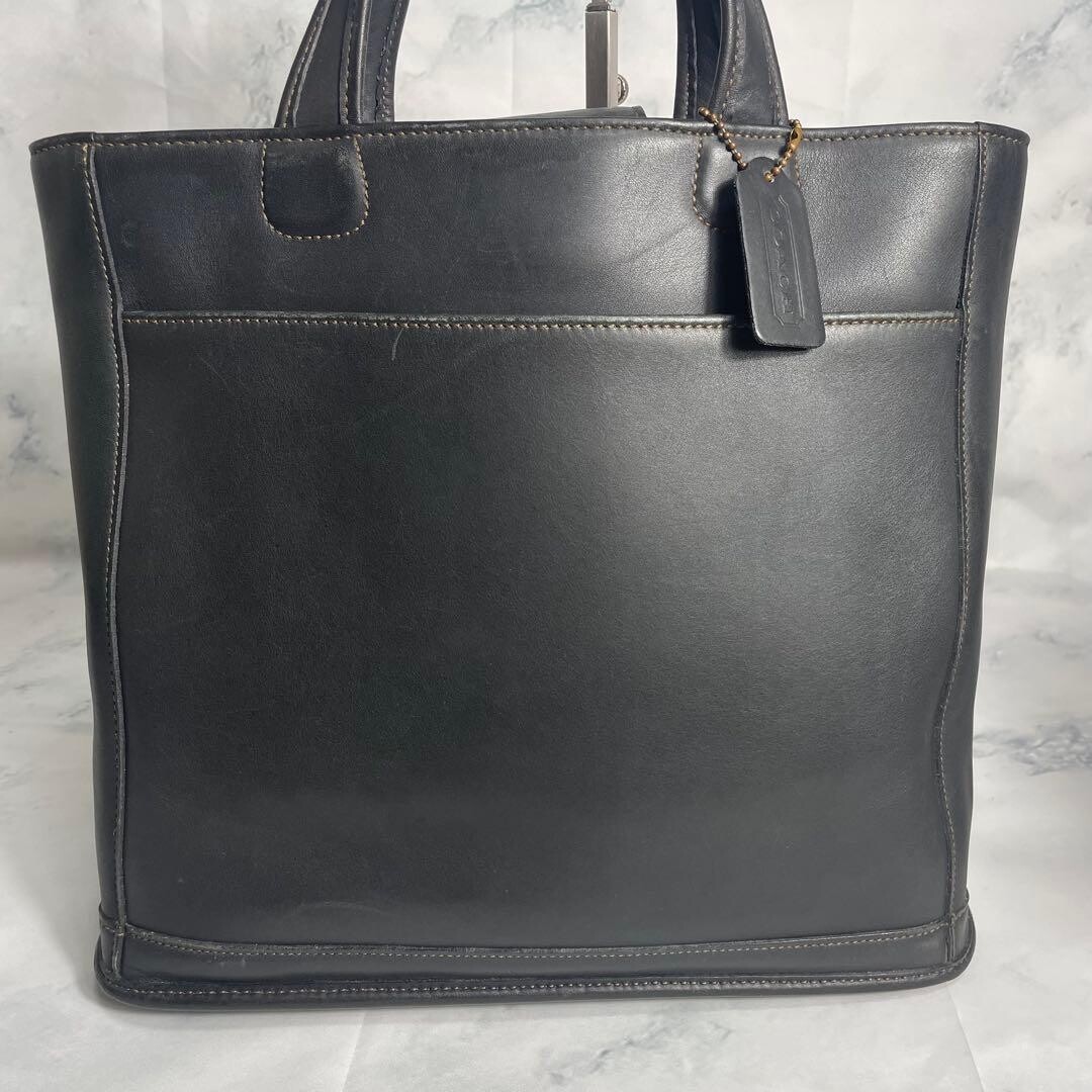 COACH Black Leather Tote Bag Grained Calf M 9314 Gold Hardware 14.6in W